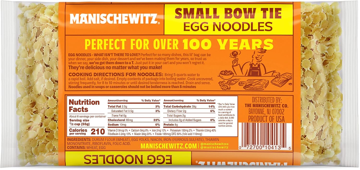 Manischewitz Small Farfalle Pasta | Small Bow Tie Egg Noodles, 12oz (3 Pack) | Homestyle Taste & Texture, Enriched, Perfect for Kasha Varnishkes