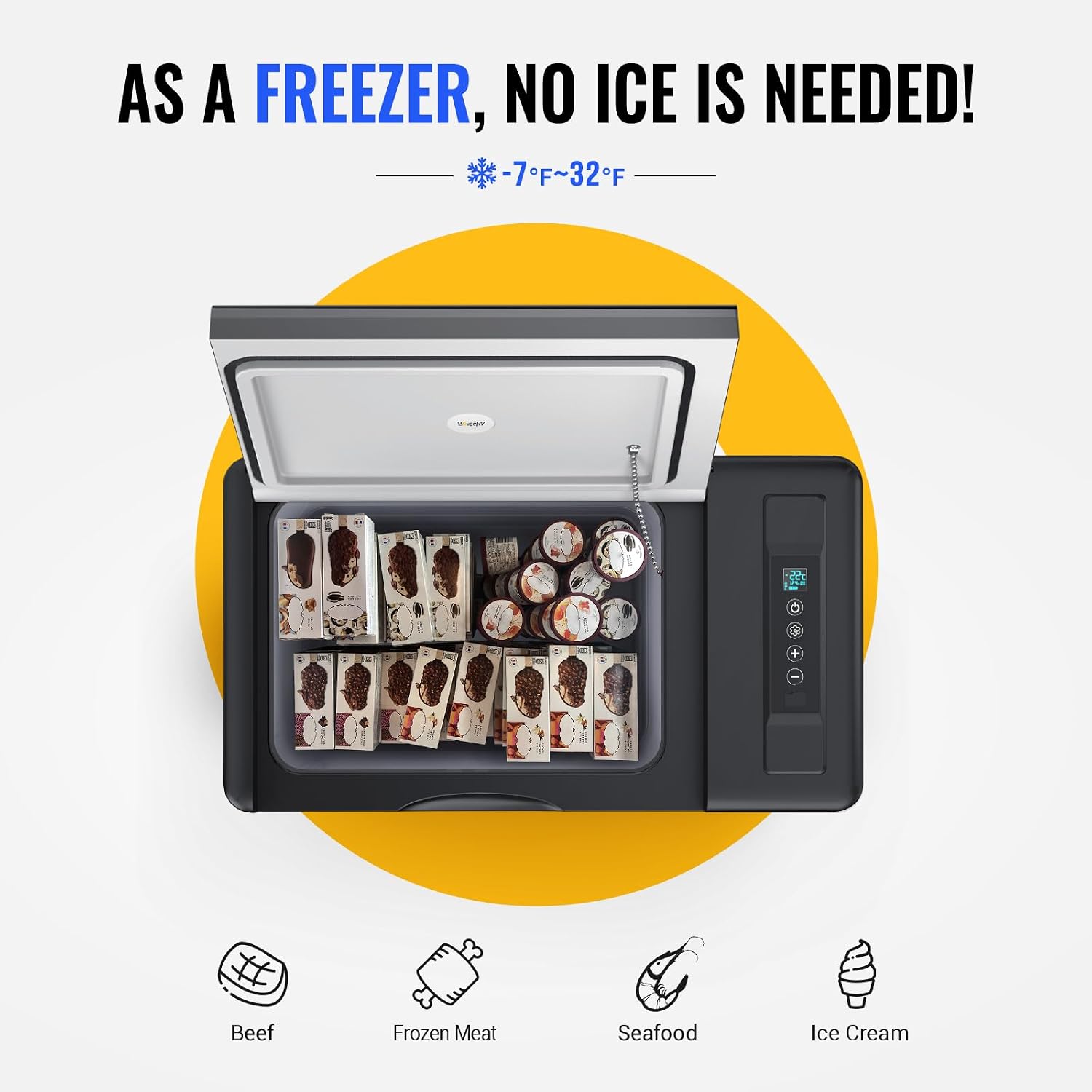 BougeRV 12v refrigerator 23 Quart, -8℉~50℉ Portable Freezer for Car, Grey