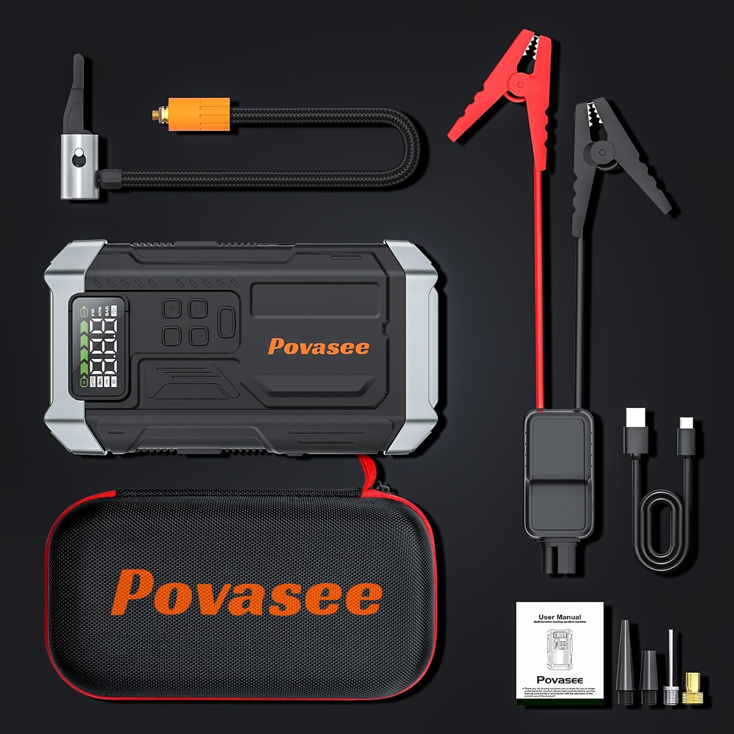 [2026NEW Model] 5000A Jump Starter with Air Compressor,Car Jumper Starter Portable with 150PSI Tire Inflator 12V Jump Box with LCD Display,Flashlight,Storage Case (Up 9L Gas/8L Diesel Engine