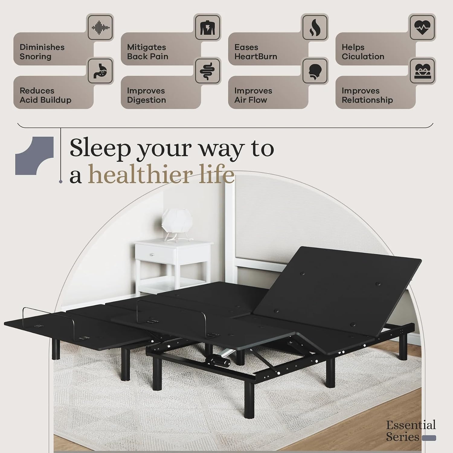 Sven and Son Essential Adjustable Bed Base (Frame) + 12 inch Memory Foam Matt (Medium), Easy Assembly, Head and Foot Lift, Memory Positions