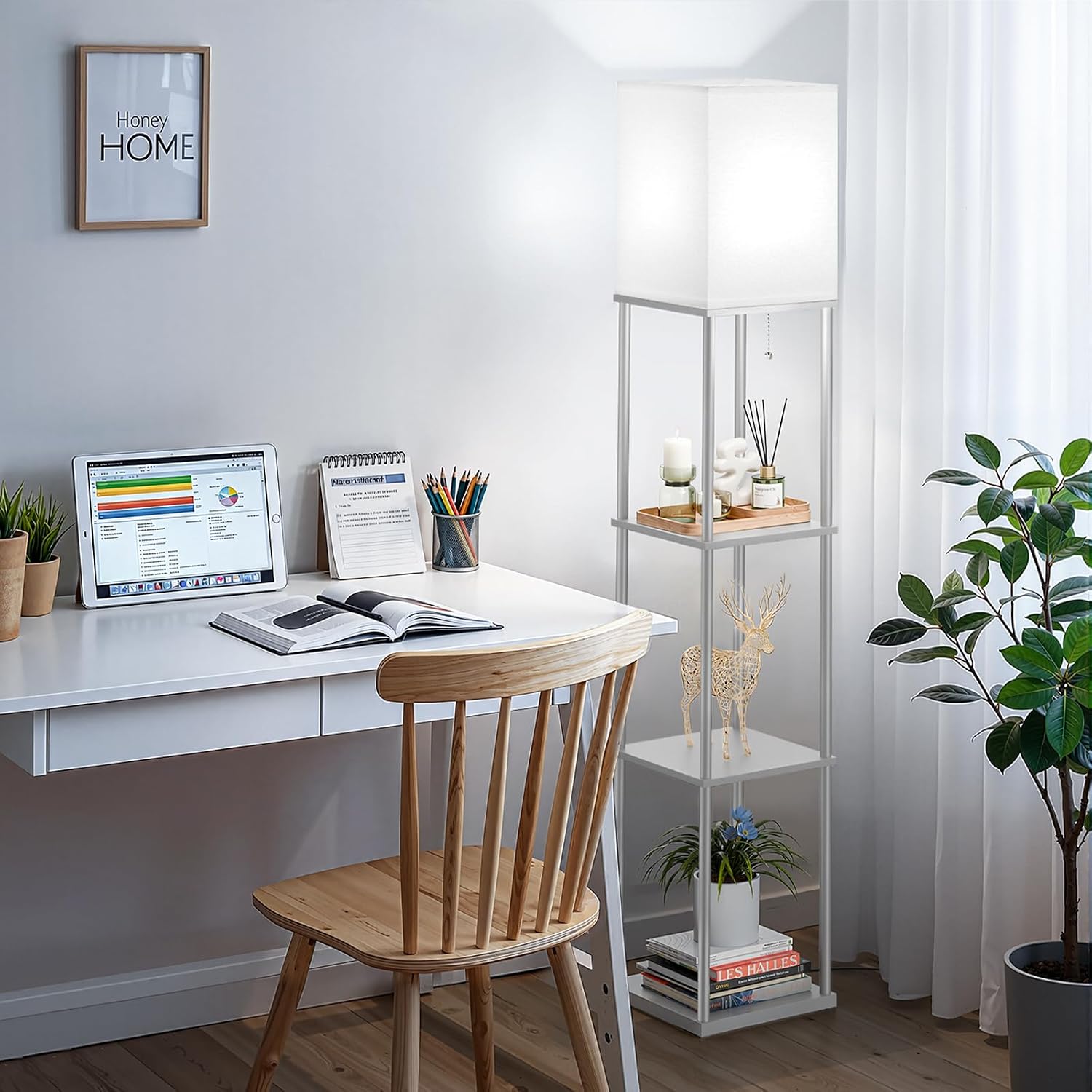SHINE HAI Floor Lamp with Shelves, 3-Tier Square Modern Shelf Lamp