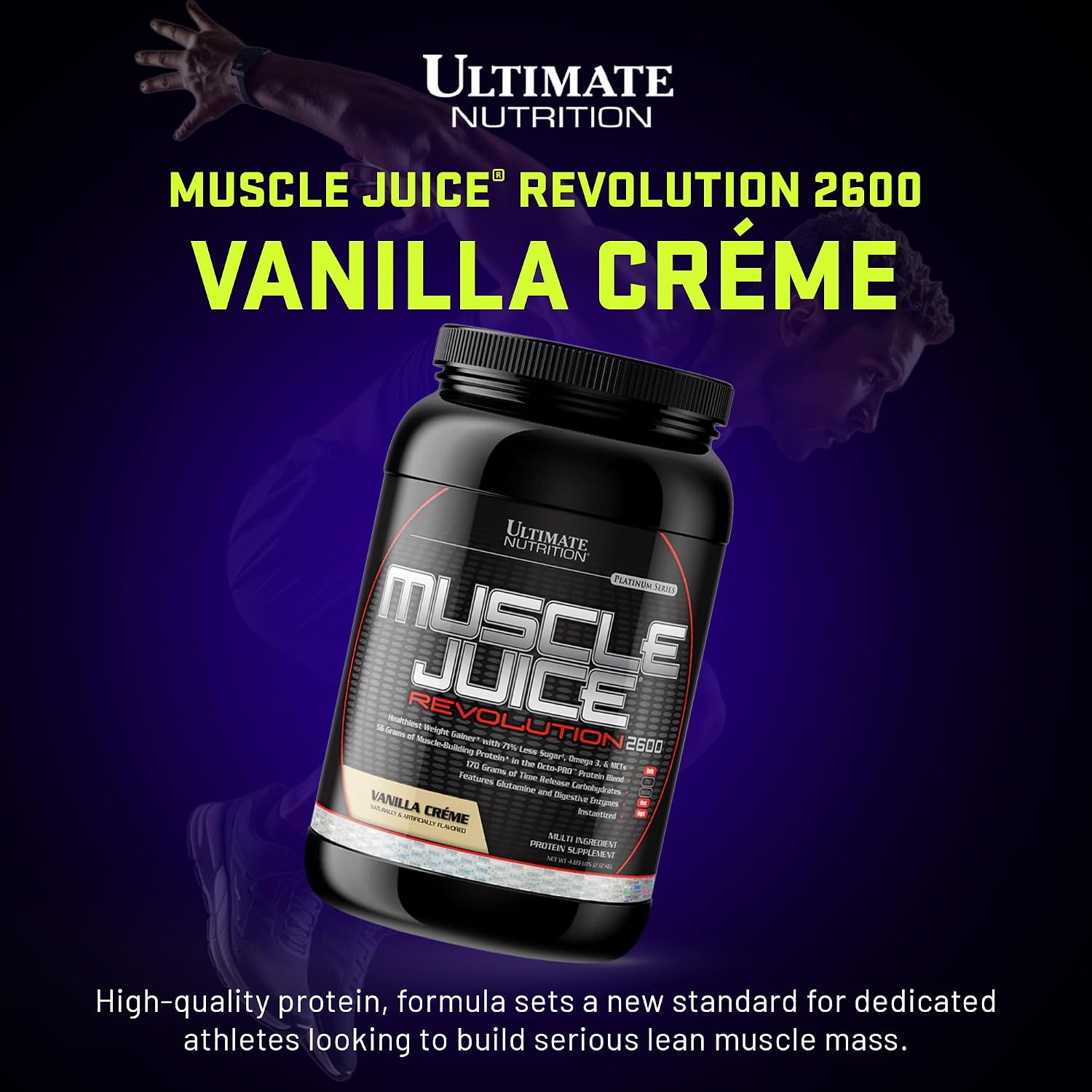 Ultimate Nutrition Muscle Juice Revolution 2600 Weight Gainer, Muscle Recovery with Glutamine, Micellar Casein and Time Release Complex Carbohydrates, Banana Protein Powder, 4.69 Pounds | 70g Octo-PRO™ Protein Blend, 175g Time-Release Carbs, 1000mg Gluta…