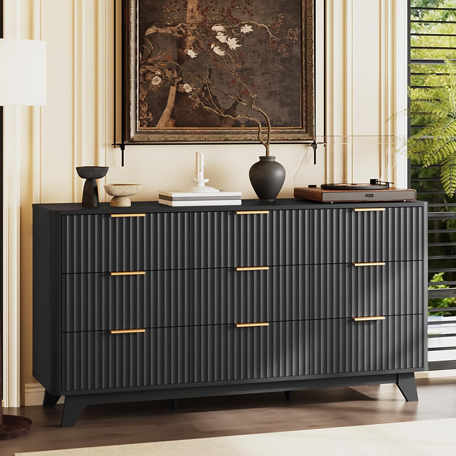 VINGLI Fluted Tall Dresser 5 Drawer, 23.66" W Chest of Drawers Gray Wood Dresser with Rounded Edges, Grey Dressers for Bedroom