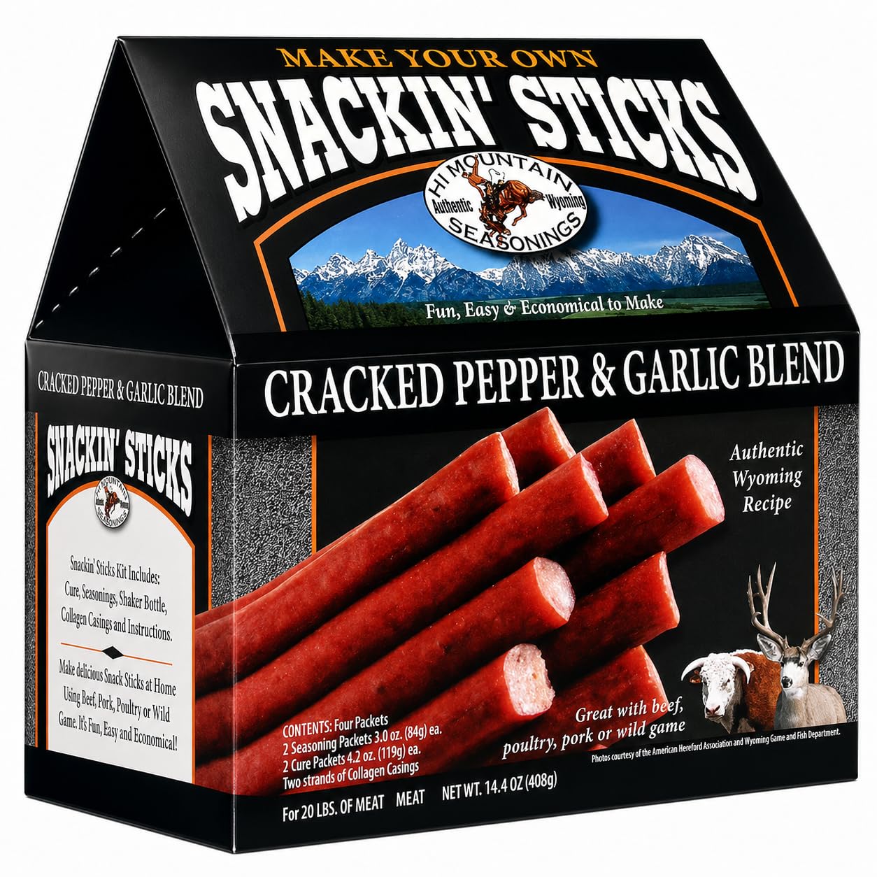 Hi Mountain Snack Stick Seasoning Kit | ORIGINAL | Makes 20 lbs | Complete Snack Stick Kit, Seasoning, Cure, Casings, & Directions Included, For Beef, Deer, Elk, Venison & Wild Game Meat