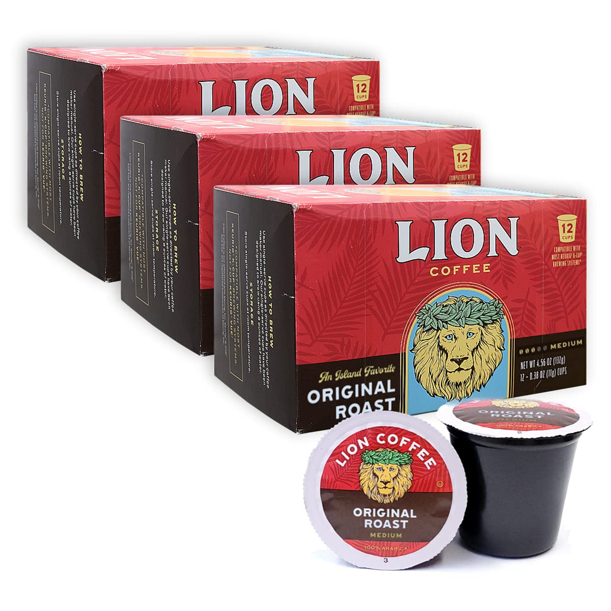 Lion Coffee Original Medium Roast Coffee, Single-Serve Coffee Pods, Compatible with Keurig Brewers, A Taste of Aloha - (12 Count Box)