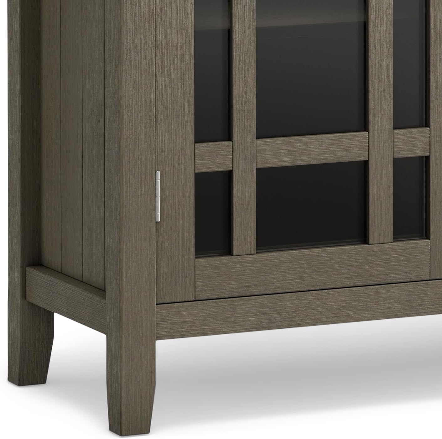 SIMPLIHOME Bedford 62" Wide Solid Wood Sideboard in Brunette Brown | Transitional low media console with glass doors and storage shelves for the living room, entryway or dining room.
