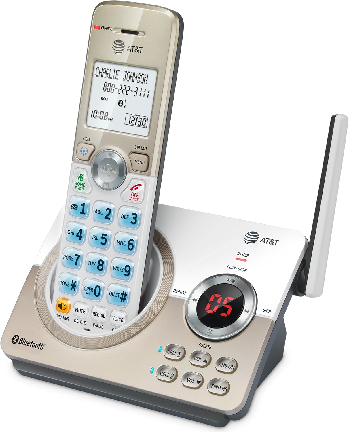 AT&T DL72219 DECT 6.0 2-Handset Cordless Phone for Home with Connect to Cell, Call Blocking, 1.8" Backlit Screen, Big Buttons, intercom