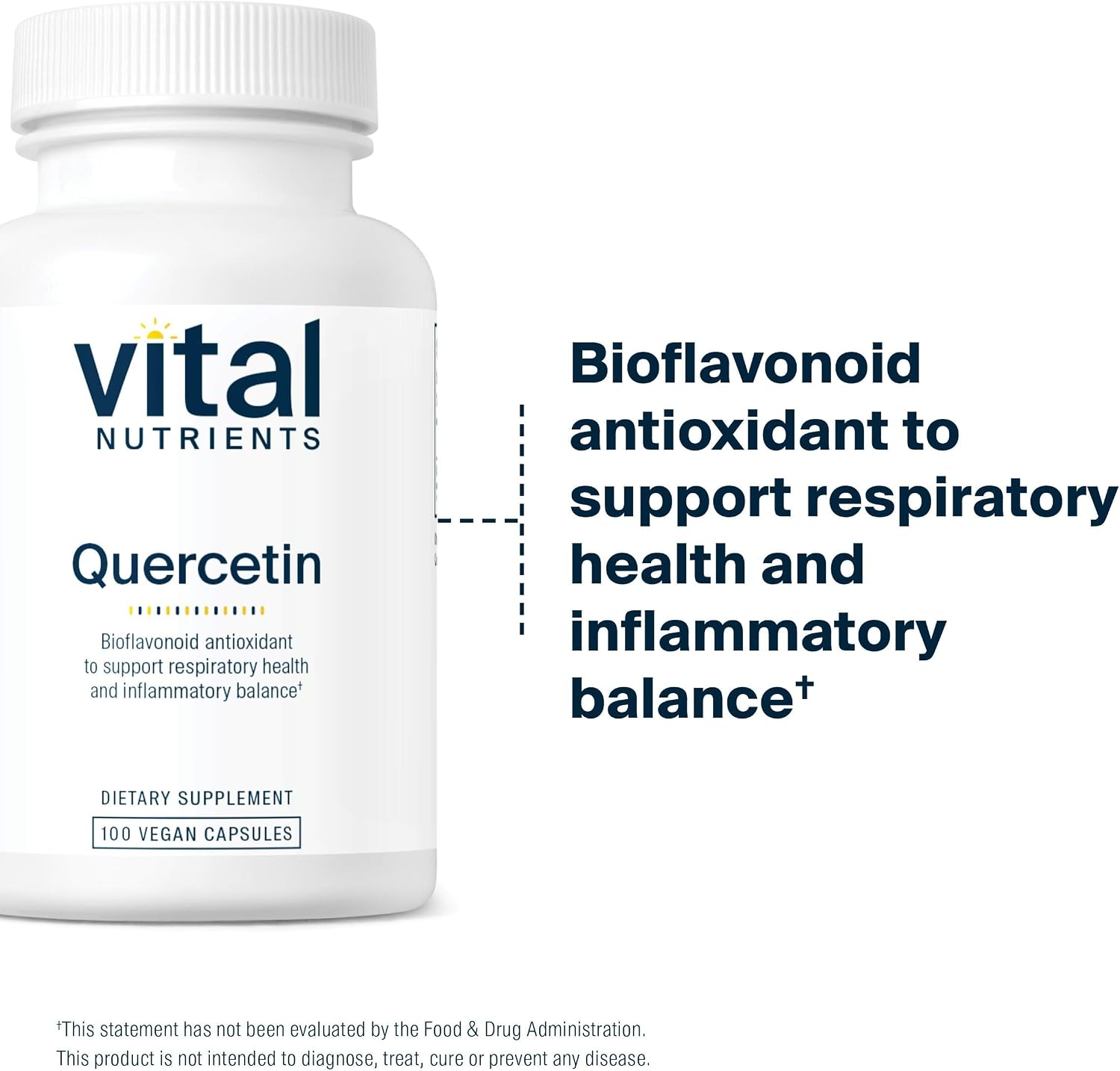 Vital Nutrients Quercetin - Vegan Quercetin Supplement with Bioflavonoids for Sinus, Respiratory, Heart, & Immune Function Support - Gluten, Dairy, Soy Free - 500mg - 100 Capsules