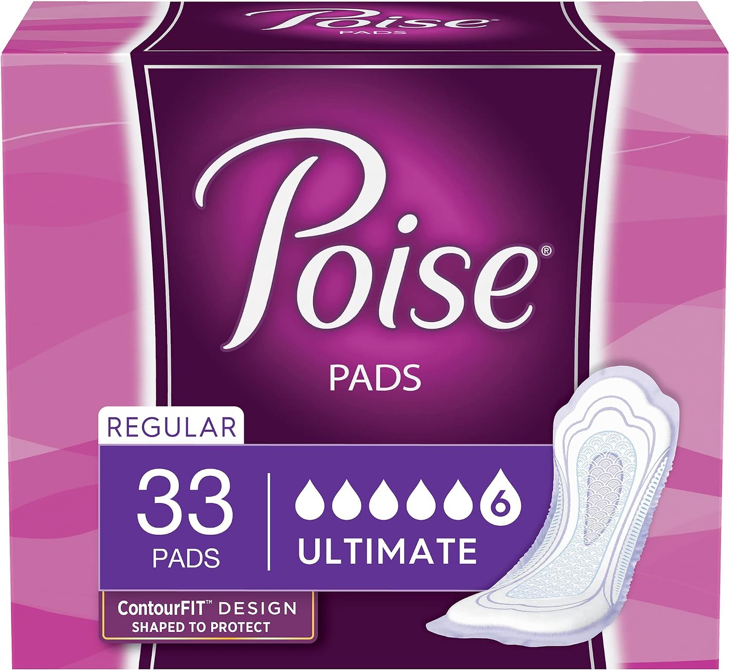 Poise Pads, Regular Length, Ultimate Absorbency 33 Pads (Pack of 2)