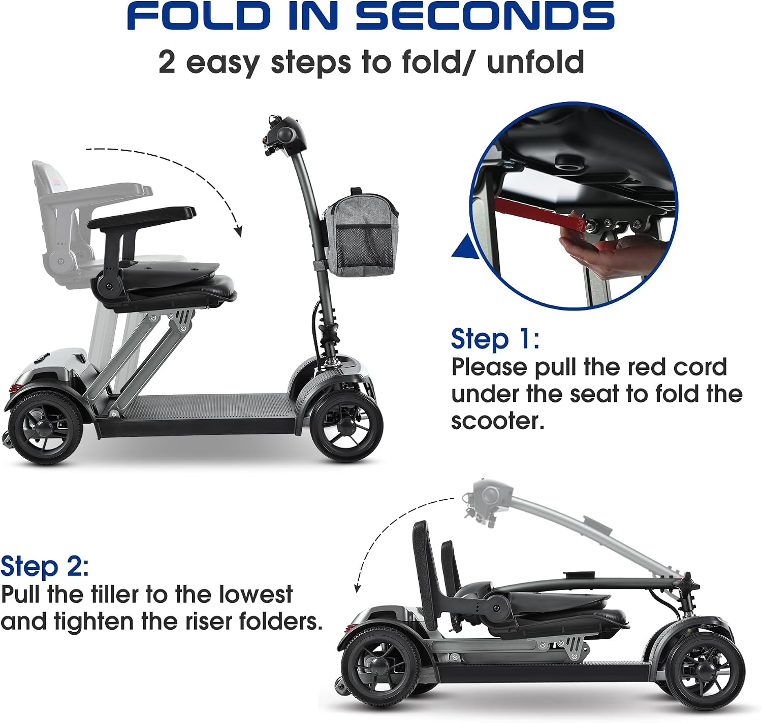 Metro Mobility 4 Wheel Foldable Mobility Scooter for Adults - 300 lbs Capacity Electric Mobility Scooters for Seniors - Long Range Power Extended