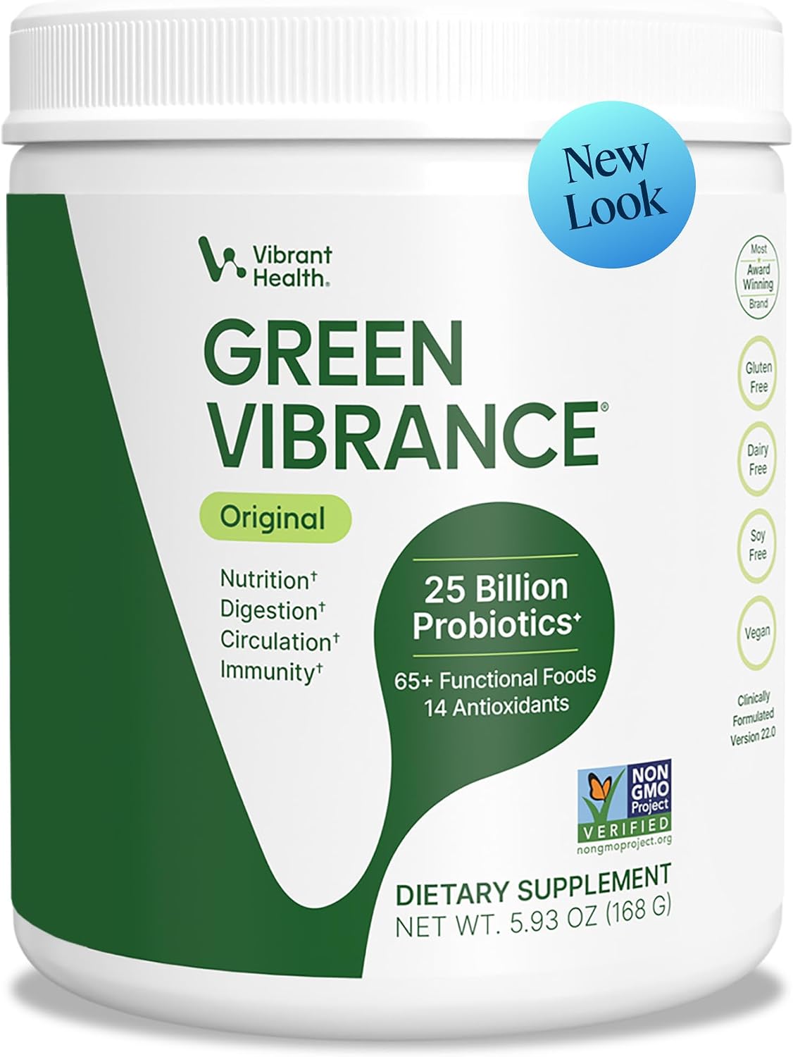 Vibrant Health, Green Vibrance, Includes 65 Plant-Based Superfoods, 25 Billion Probiotics, Fiber, Adaptogens & Enzymes, 30 Servings