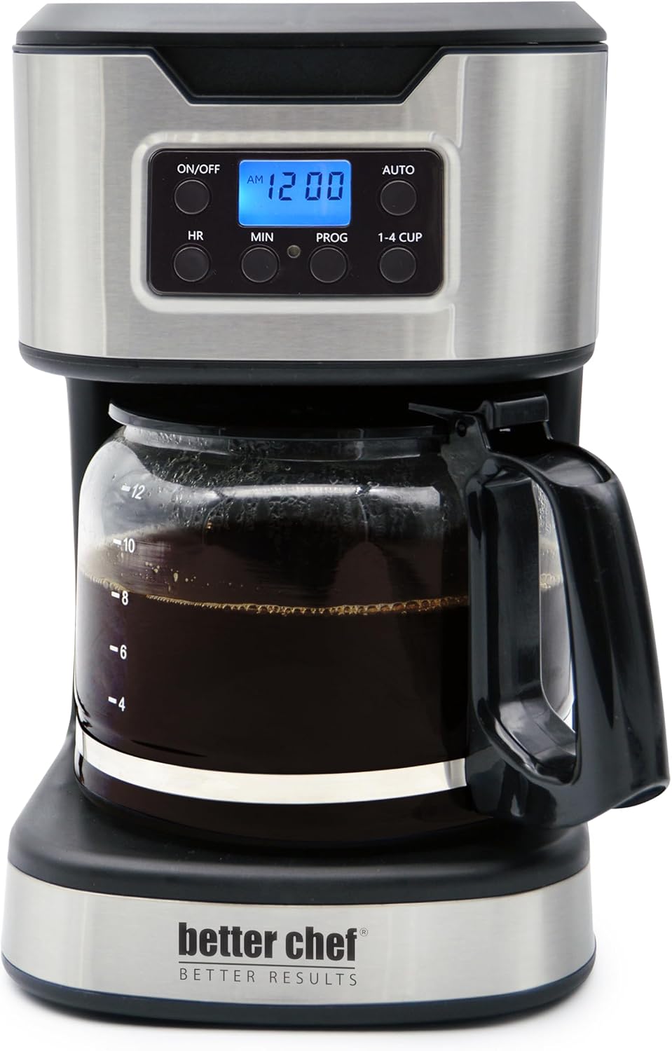 Better Chef Programmable 12-Cup Coffee Maker | 1-4 Cup Setting | Auto-Pause to Serve | 2hr Keep Warm | Perma-Filter | Stainless (Red)