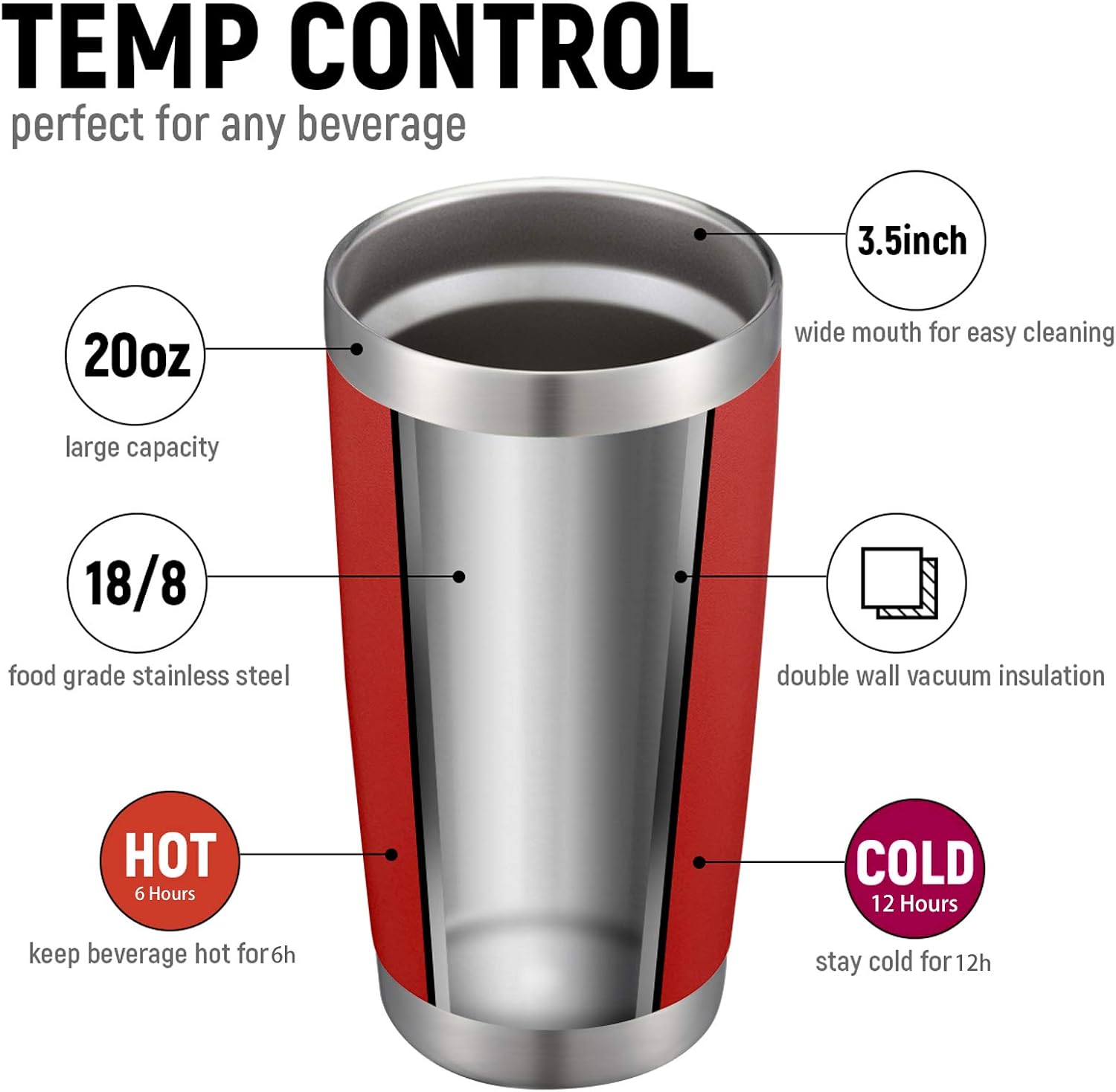 COMOOO 20oz Double Wall Vacuum Insulated Travel Mug