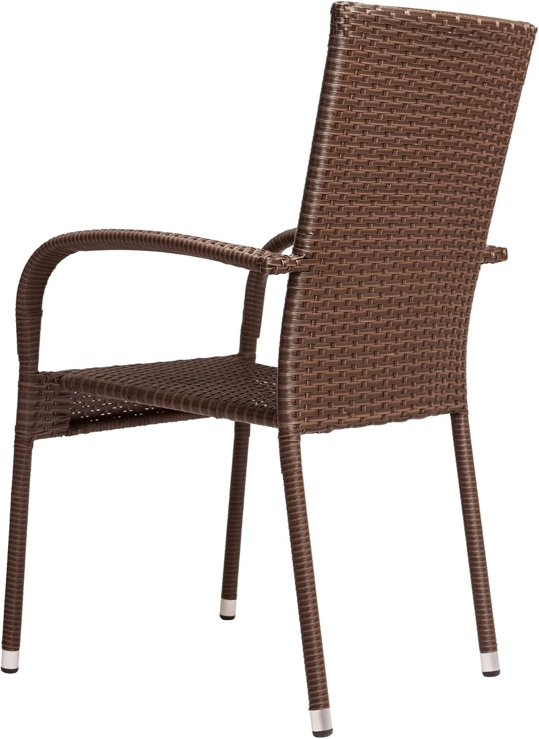 Patio Sense 62664 Morgan Outdoor Wicker Stacking Chairs, Mocha, Set of 4 | Handwoven All-Weather Wicker, Powder-Coated Steel Frame, No Assembly
