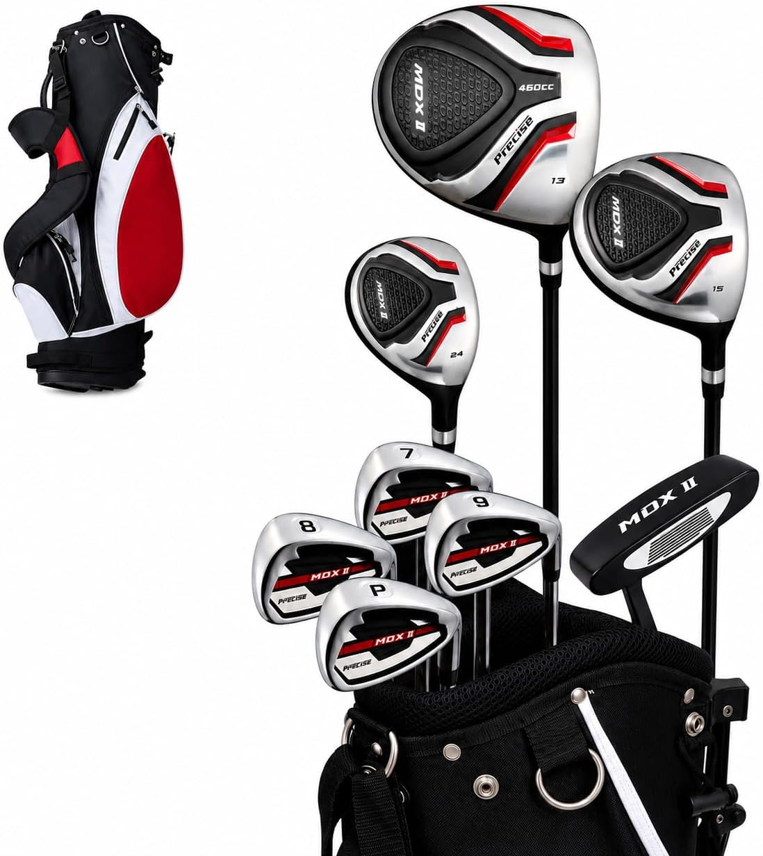 Precise MDX II - Teen Complete Golf Club Set | Titanium Driver, Stainless Hybrid, Irons Through Wedge, Putter, Stand Bag, Headcovers, Ages 13-16, Left/Right