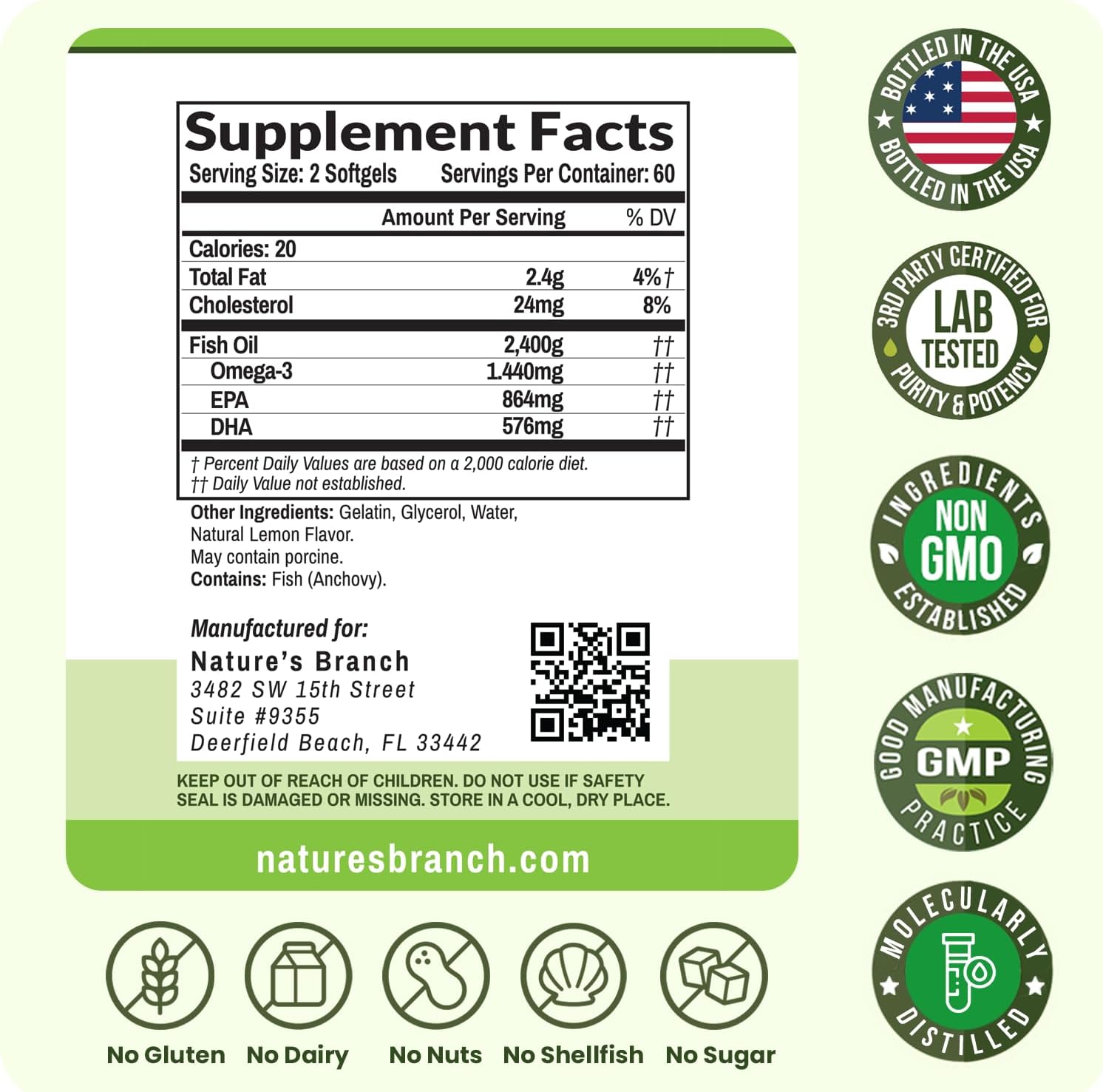 Triple Strength Omega 3 Fish Oil for Heart Health, Brain & Eyes – Burpless | High EPA & DHA Fish Oil for Men & Women, Lemon Flavor, Third Party Tested, Omega 3 Supplements for Joints – 120 Capsules