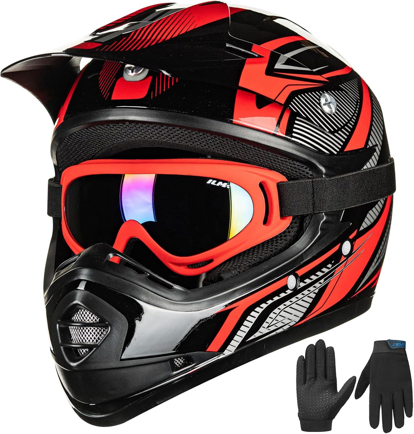 ILM Youth Kids ATV Motocross Helmet Goggles Sports Gloves Dirt Bike Motorcycle Off Road DOT Approved B07 (Youth-L, Matte Black)
