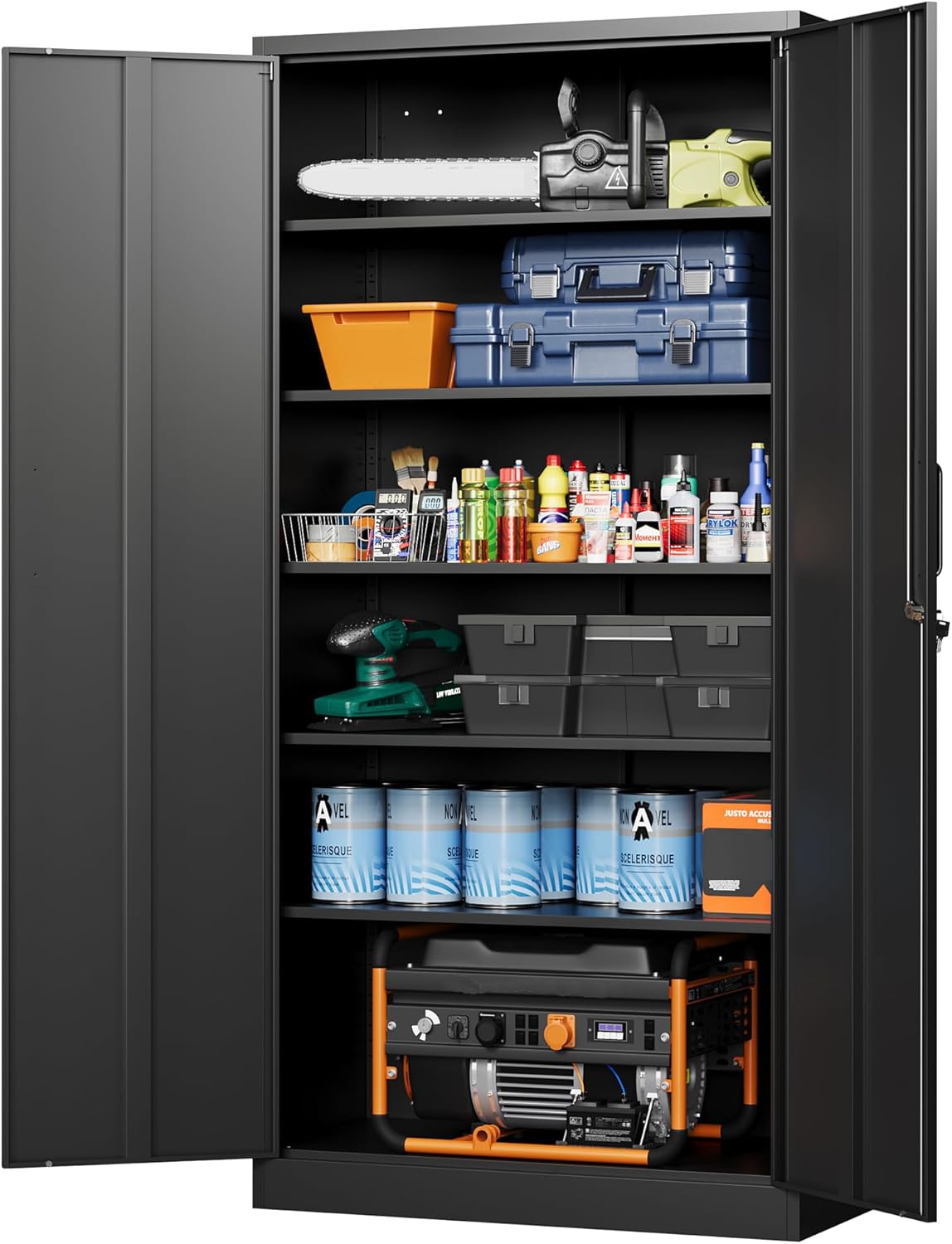 Metal Garage Storage Cabinets with Lock-72 Tall Tool Organizer Steel Lockers, 5 Adjustable Layers Shelves for Home, Office, Warehouse, Garage