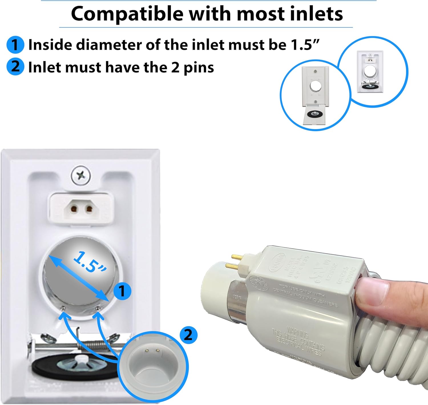 Premium 35 ft Universal Central Vacuum Hose Kit, Wessel Werk Power Nozzle, Pigtail Connection, Universal Premium Prolux Central Vacuum Kit