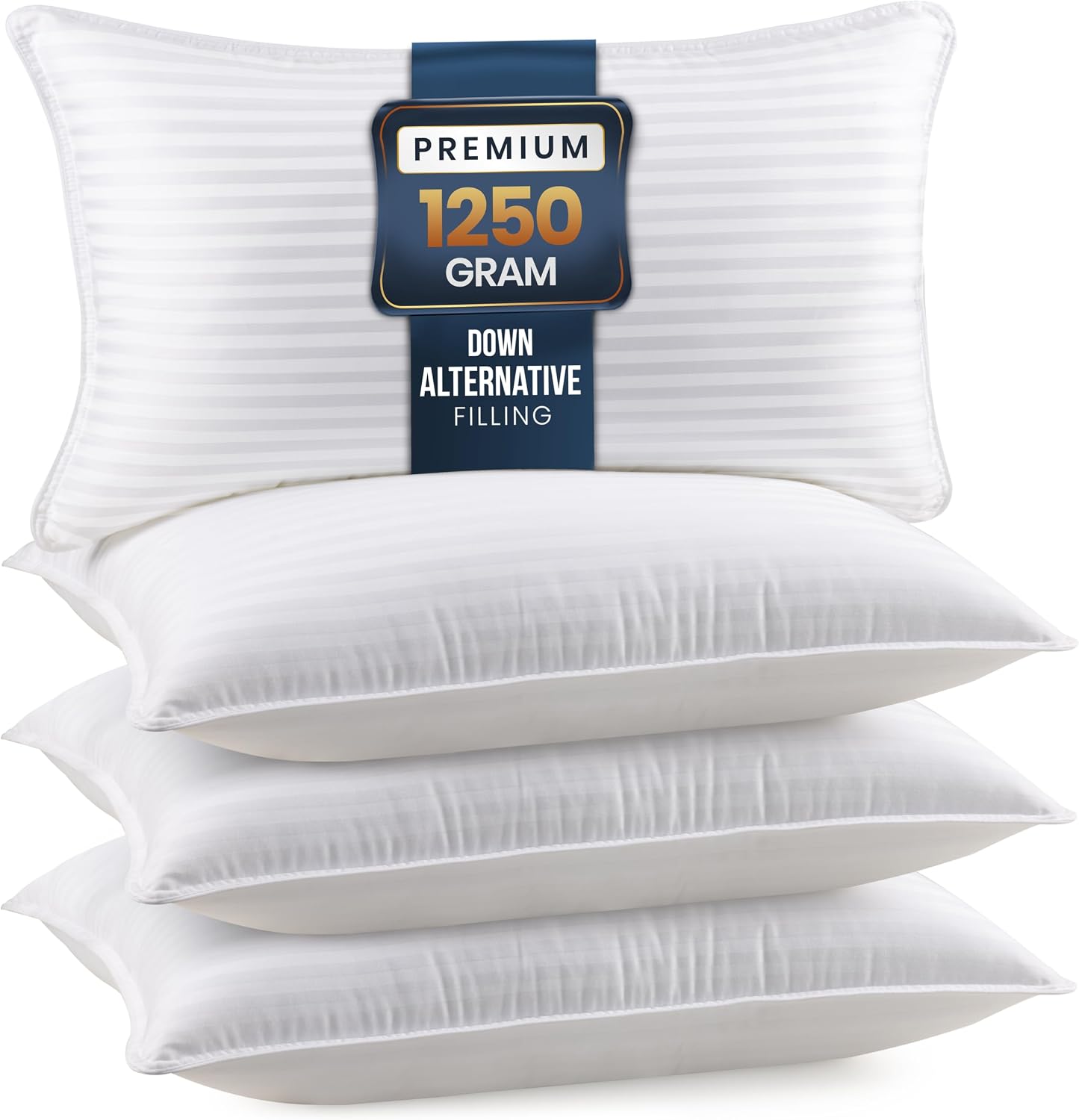 Utopia Bedding Hotel Bed Pillows for Sleeping, Pillows King Size Set of 2 | Down alternative pillows, cooling hotel quality, luxury comfort for back, side & stomach sleepers, Premium Stripes, White