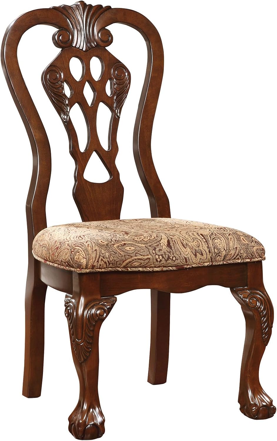 Furniture of America Madeline Traditional Solid Wood Kitchen and Dining Room Chairs Set of 2 with Pattern Fabric Upholstered, Antique Padded Side Seat