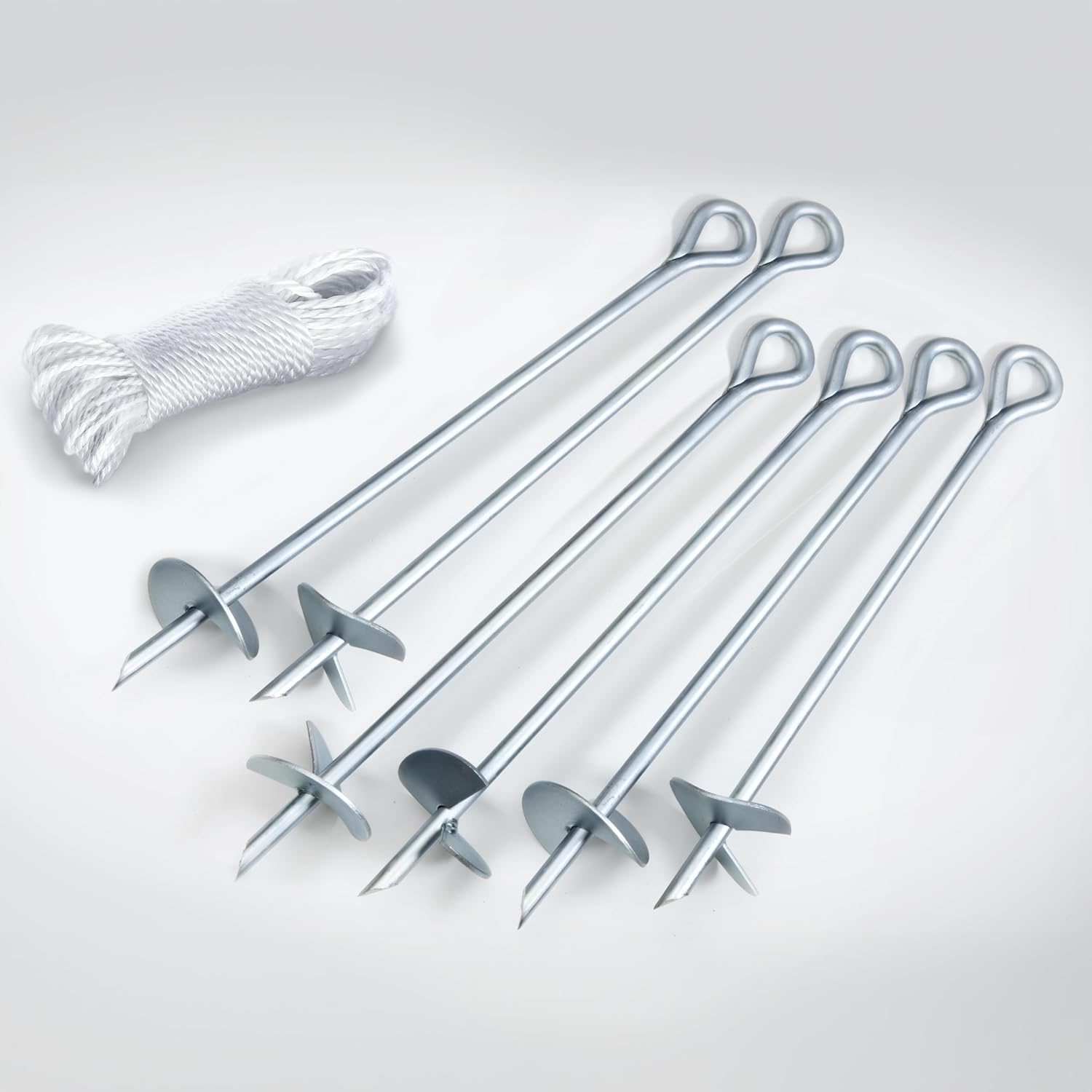ShelterLogic ShelterAuger 4-Piece 30-Inch Reusable Heavy Duty Steel Earth Auger Anchor Kit with 4 Clamp-on Wire Tie-Downs for Anchoring Shelters, Canopies, and Instant Garages, Silver
