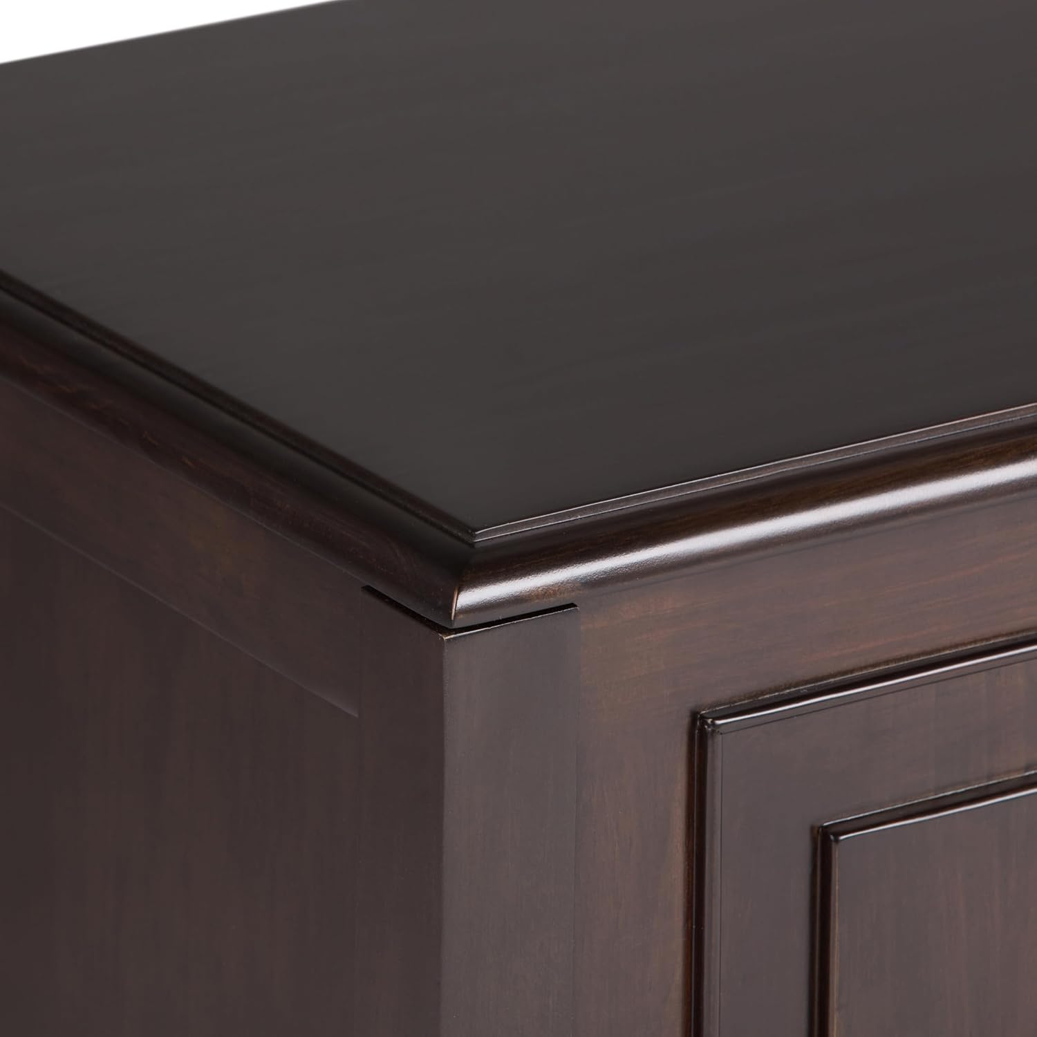 SIMPLIHOME Harvey 47" Wide Solid Mango Wood Bench in Natural | Traditional entryway bench in dark chestnut brown with a lift-up lid and 3 hidden compartments; shoe or hallway bench.