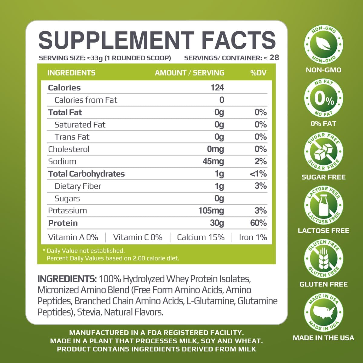 MFL 100% Isolate Protein l 30g of Protein l 12g Amino Acids l Keto Friendly l Low Carbs l 2 lbs. (Vanilla Bean)