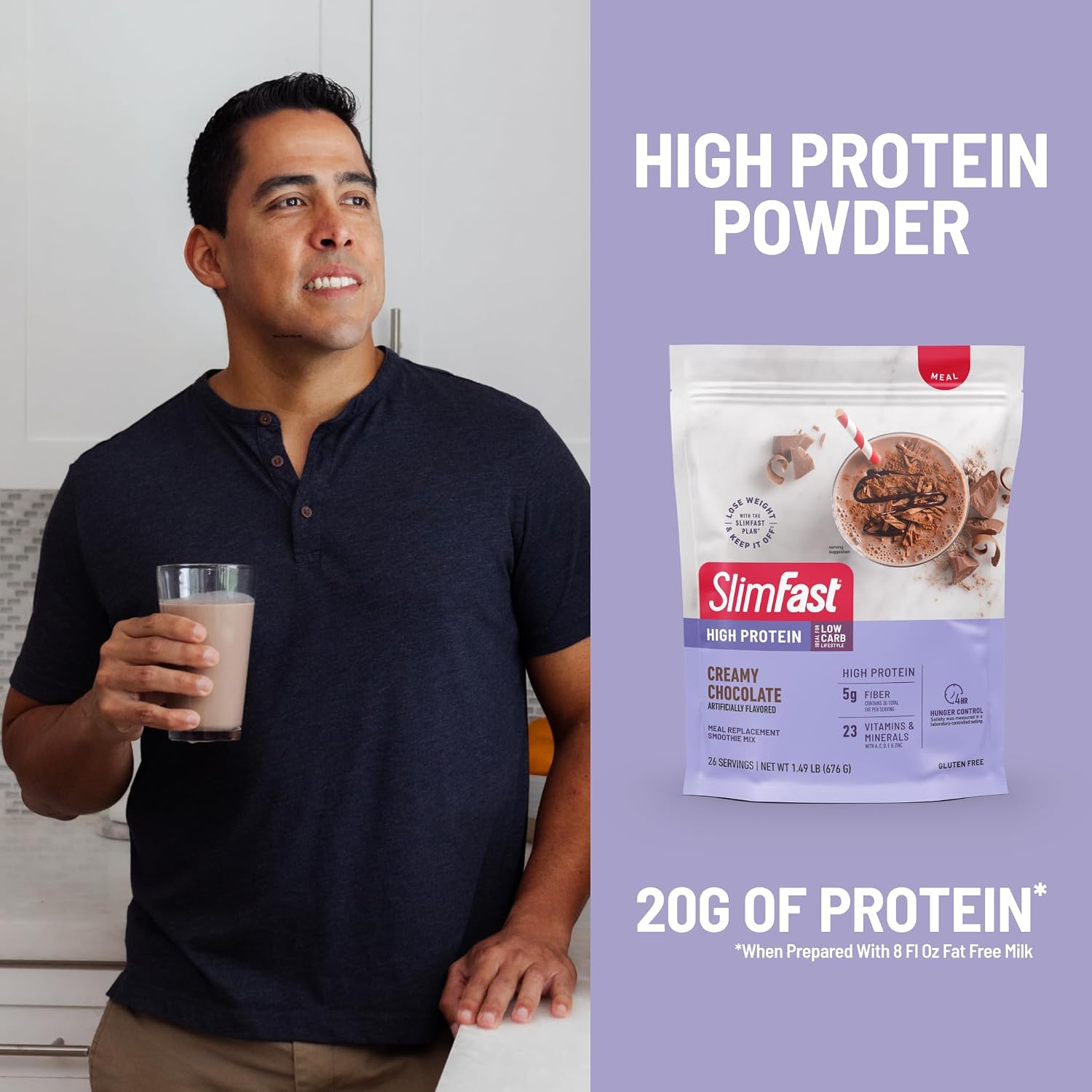 SlimFast High Protein Meal Replacement Shake Powder, 12 Servings (Pack of 2), Advanced Nutrition Smoothie Mix, Digestive Support, Gluten Free, Creamy Chocolate, 20g of Protein (Packaging May Vary)