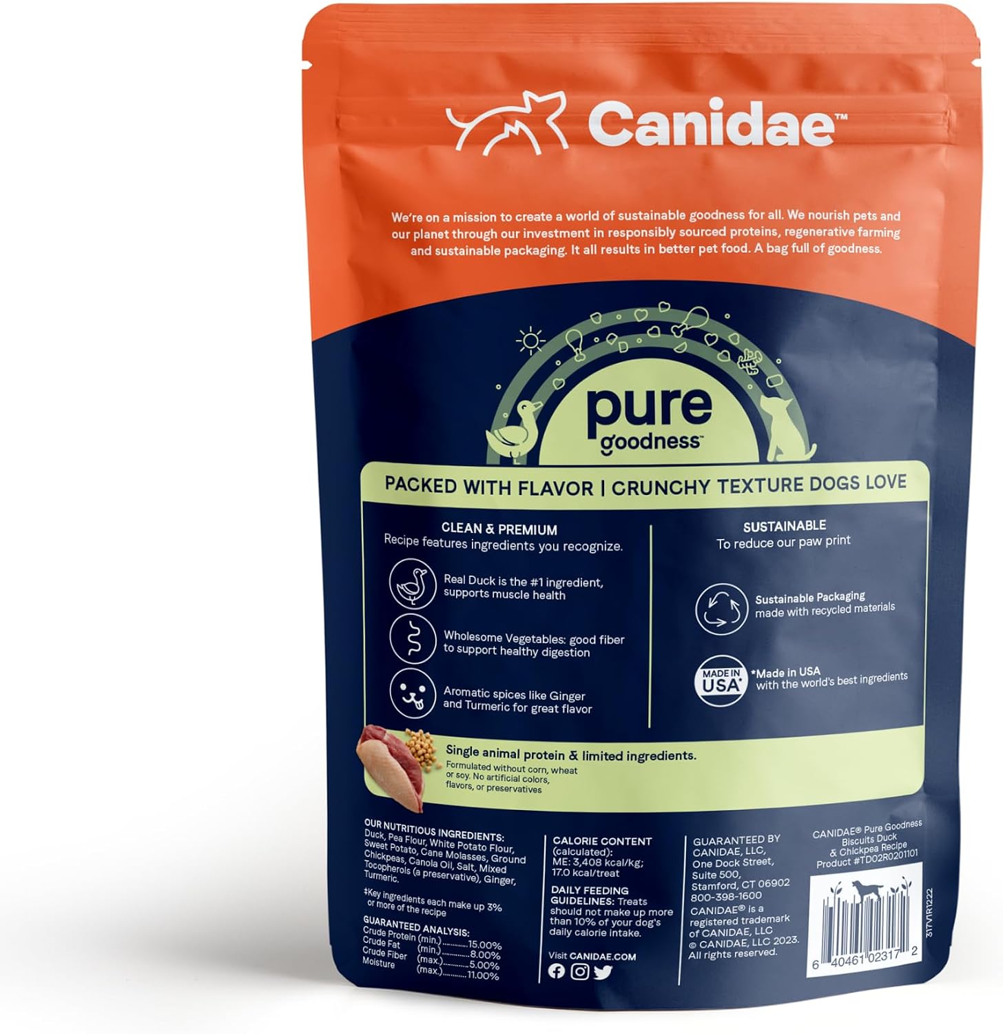 Canidae Pure Dog Treat Biscuits - Healthy & Nutrient Rich Dog Treats - Grain-Free Limited Ingredient Formula - Soy-Free - Crunchy Texture - Easy-Snap Design - 11 oz - Duck & Chickpea Recipe