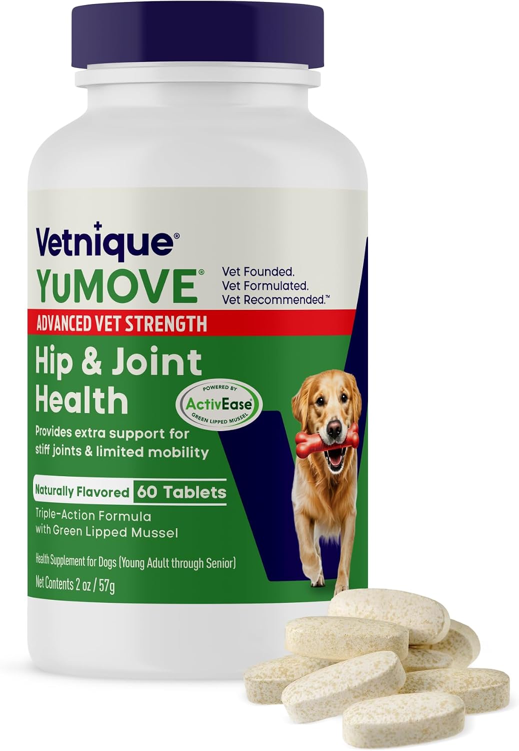 YuMOVE Dog Hip & Joint Supplement, Regular Strength 60 Chewable Tablets | ActivEase Green Lipped Mussel, Glucosamine for Dogs, Hyaluronic Acid & Omega 3 Joint Supplement, NASC Certified
