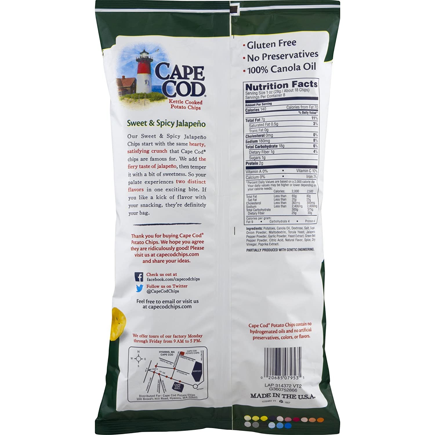 Cape Cod Potato Chips, Kettle Cooked, Sweet & Spicy Jalapeno, 8 oz, (pack of 3)