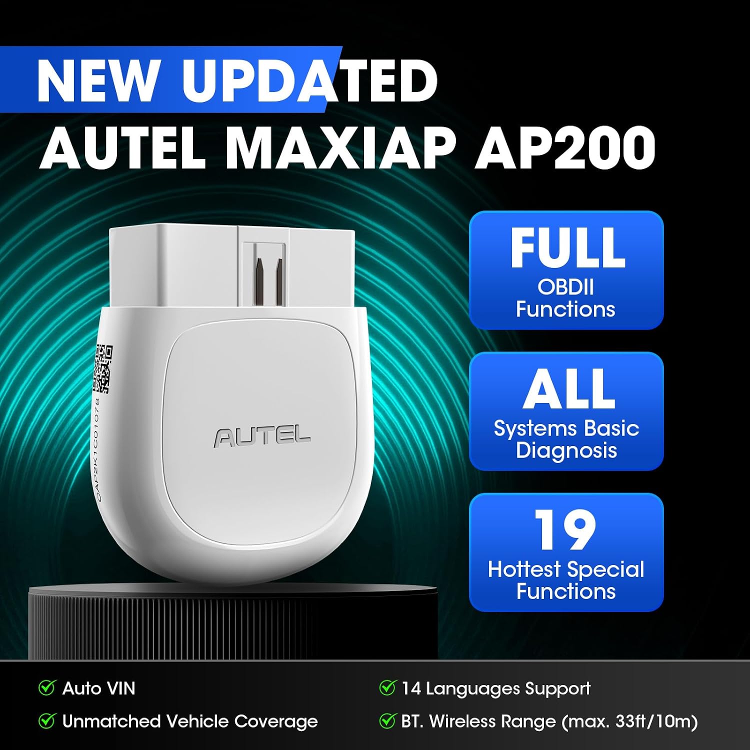 Autel MaxiAP AP200 OBD2 Scanner Bluetooth, Wireless OBD II Diagnostic Tool | Full System Diagnostics, 19 Reset Functions, AutoVIN