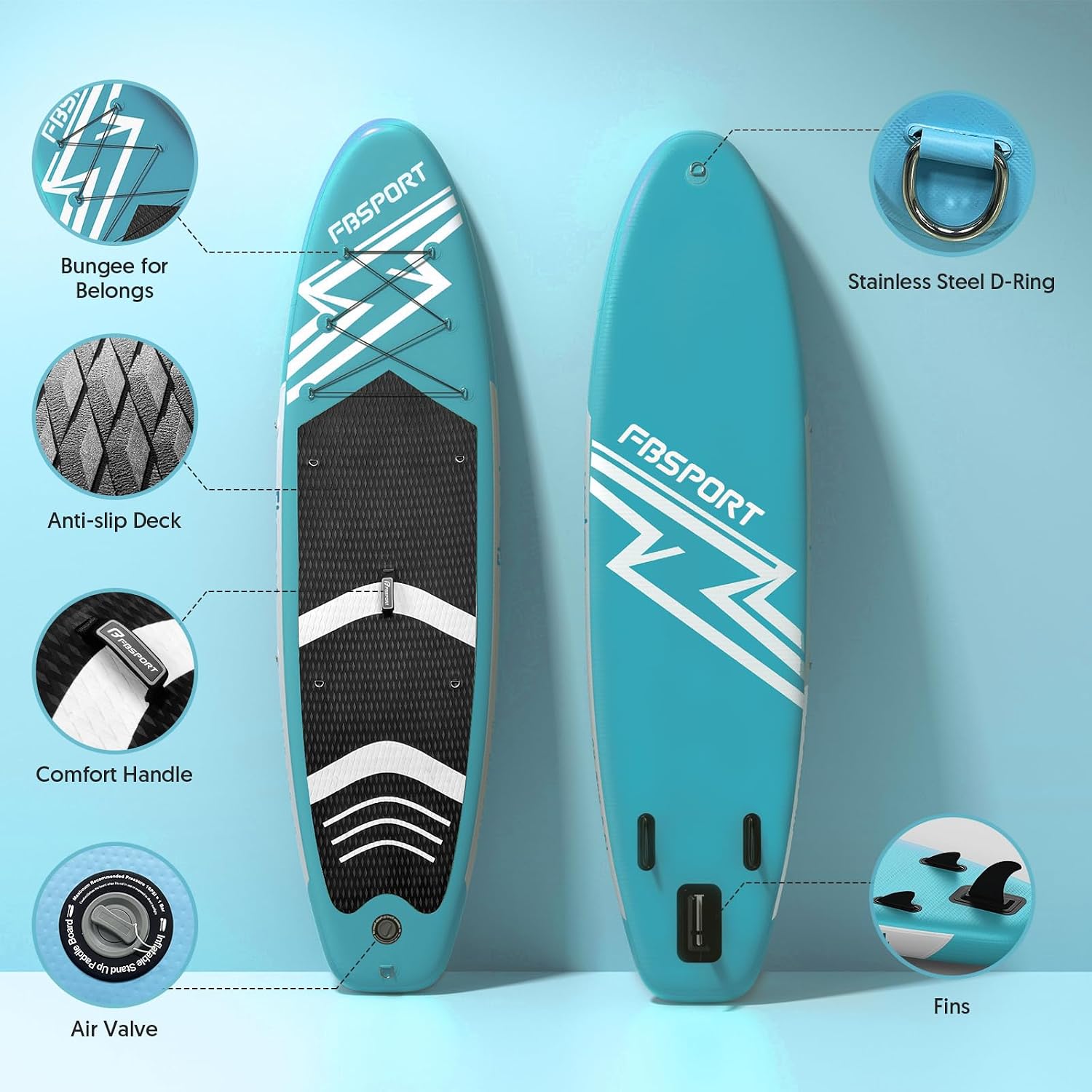 FBSPORT 11' Premium Stand Up Paddle Board, Yoga Board with SUP Accessories & Carry Bag | Wide Stance, Surf Control, Non-Slip Deck, Leash