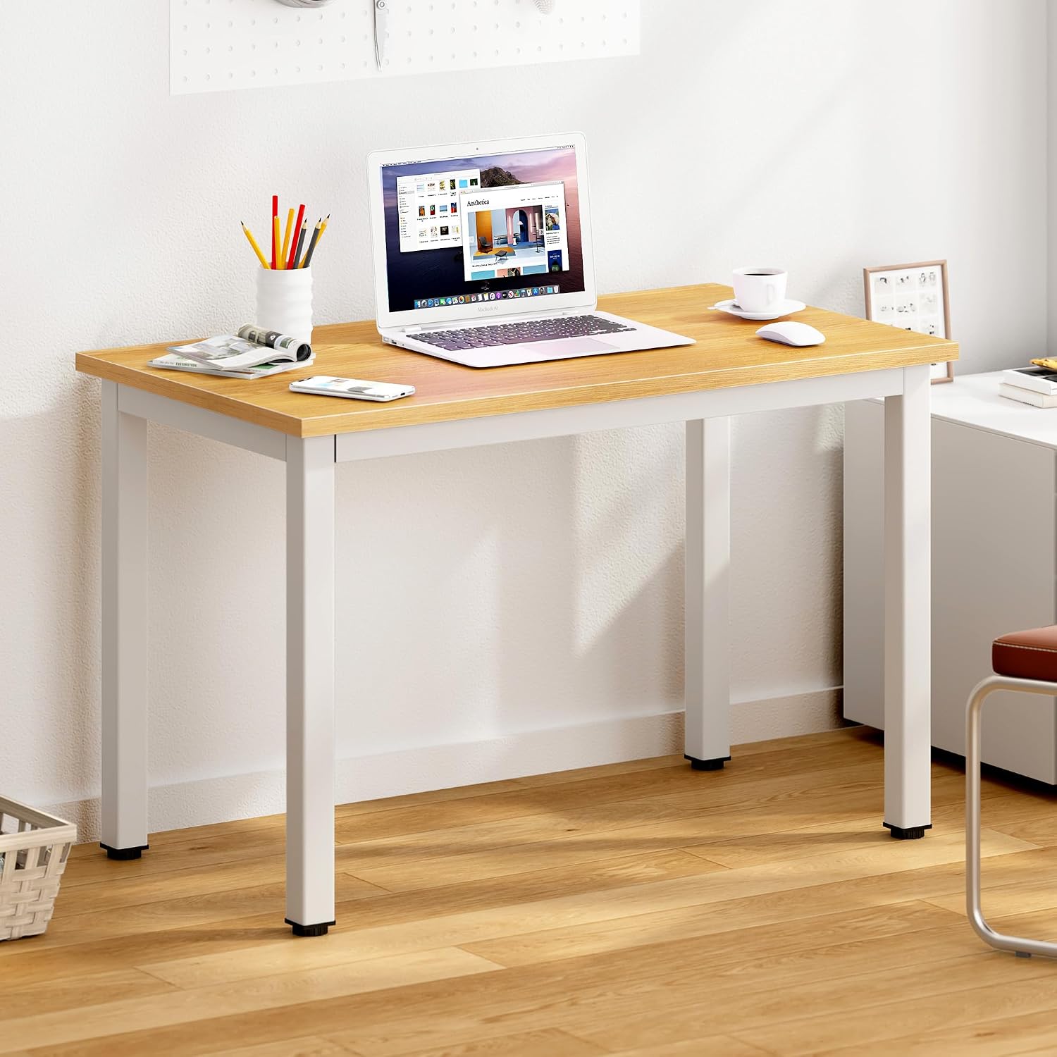 DlandHome 47 inches Medium Computer Desk for Bedroom, Retro
