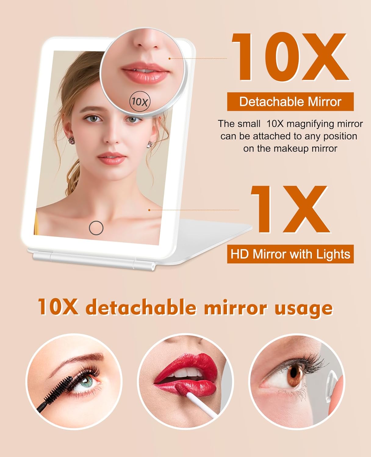 FUNTOUCH Rechargeable Travel Makeup Mirror with 72 Led Lights