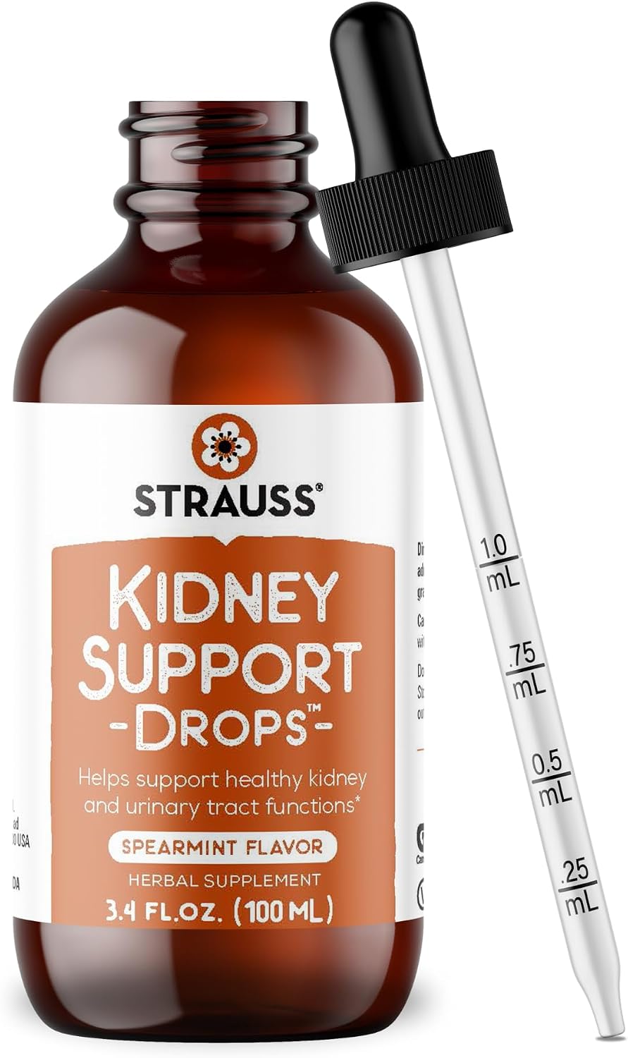 Strauss Naturals Kidney Support Supplement, Spearmint, 225 ml | Herbal Cleanse & Detox, Supports Urinary Tract Function, Non-GMO