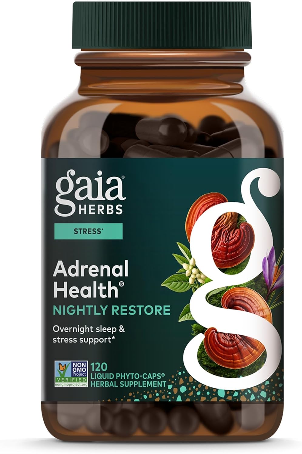 Gaia Herbs Adrenal Health Nightly Restore - Herbal Supplement with Ashwagandha, Magnolia Bark, Cordyceps, Lemon Balm & More* - 120 Vegan Liquid Phyto-Caps (60 Servings)