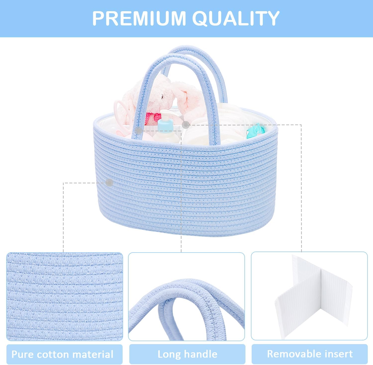 ABenkle Baby Diaper Caddy, Nursery Storage Bin and Car Organizer for Diapers and Baby Wipes, Cotton Rope Diaper Basket Caddy