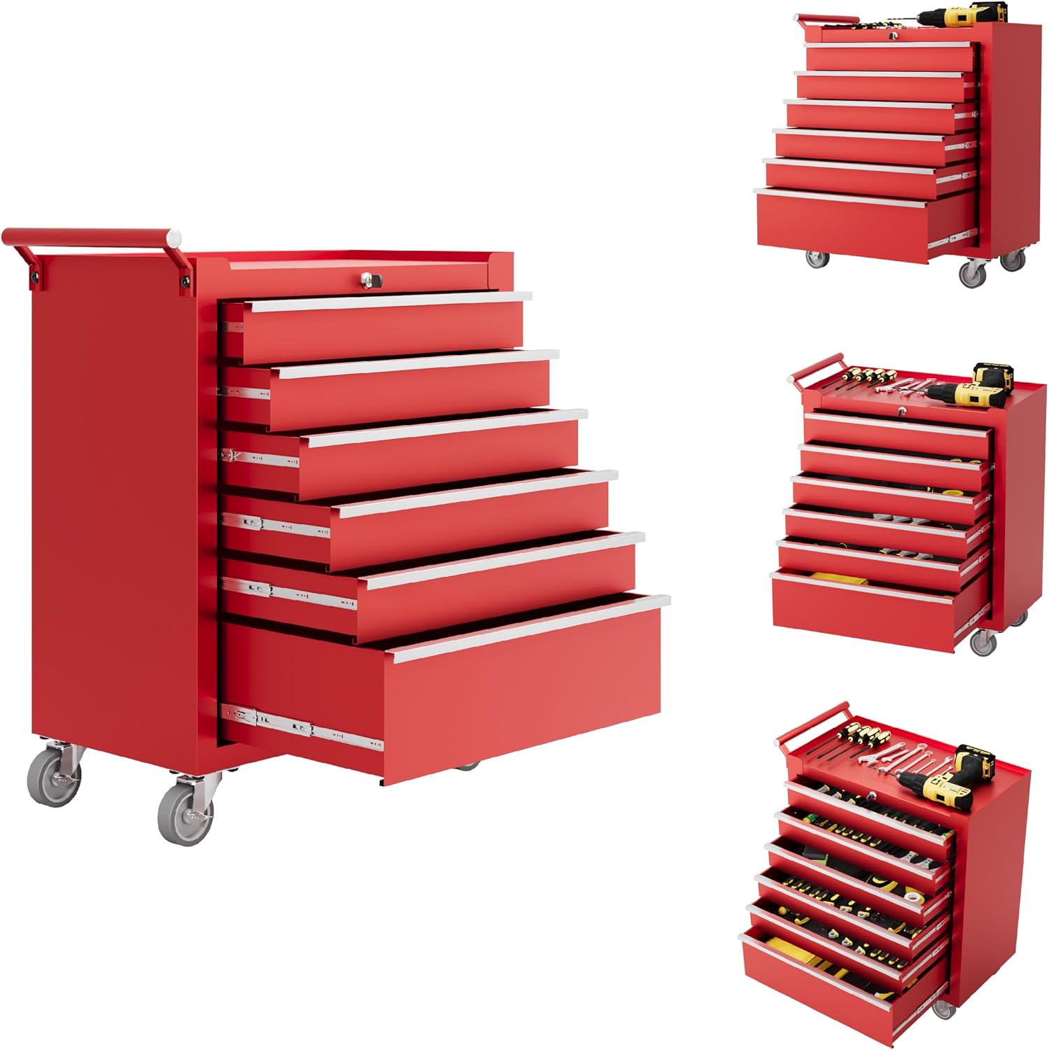 Rolling Tool Chest with Wheels, 5 Drawer Tool Storage Cabinet, Portable Toolbox Organizer with Lock, Heavy Duty Tool Chest Cart for Garage, Mechanic, Workshop, Shop, Mobile Tool Organizer, Black