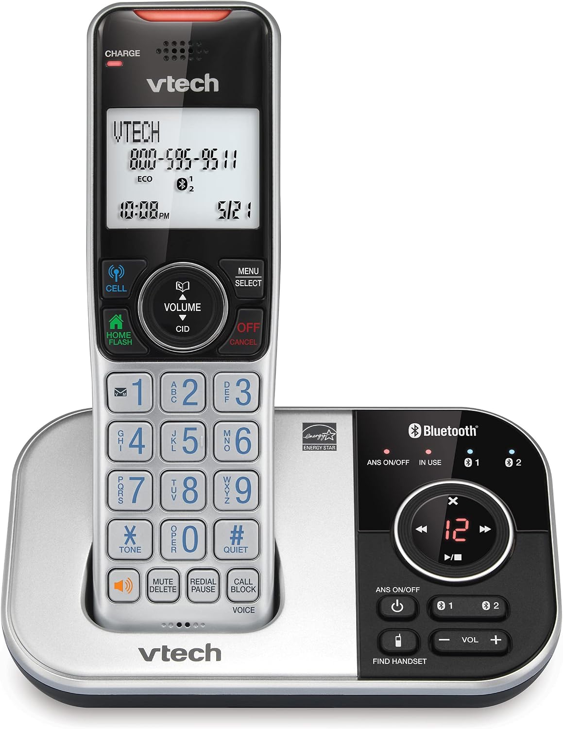VTech VS112-27 2 Handset Cordless Phone with Answering Machine, Call Blocking, Caller ID, Intercom and Connect to Cell