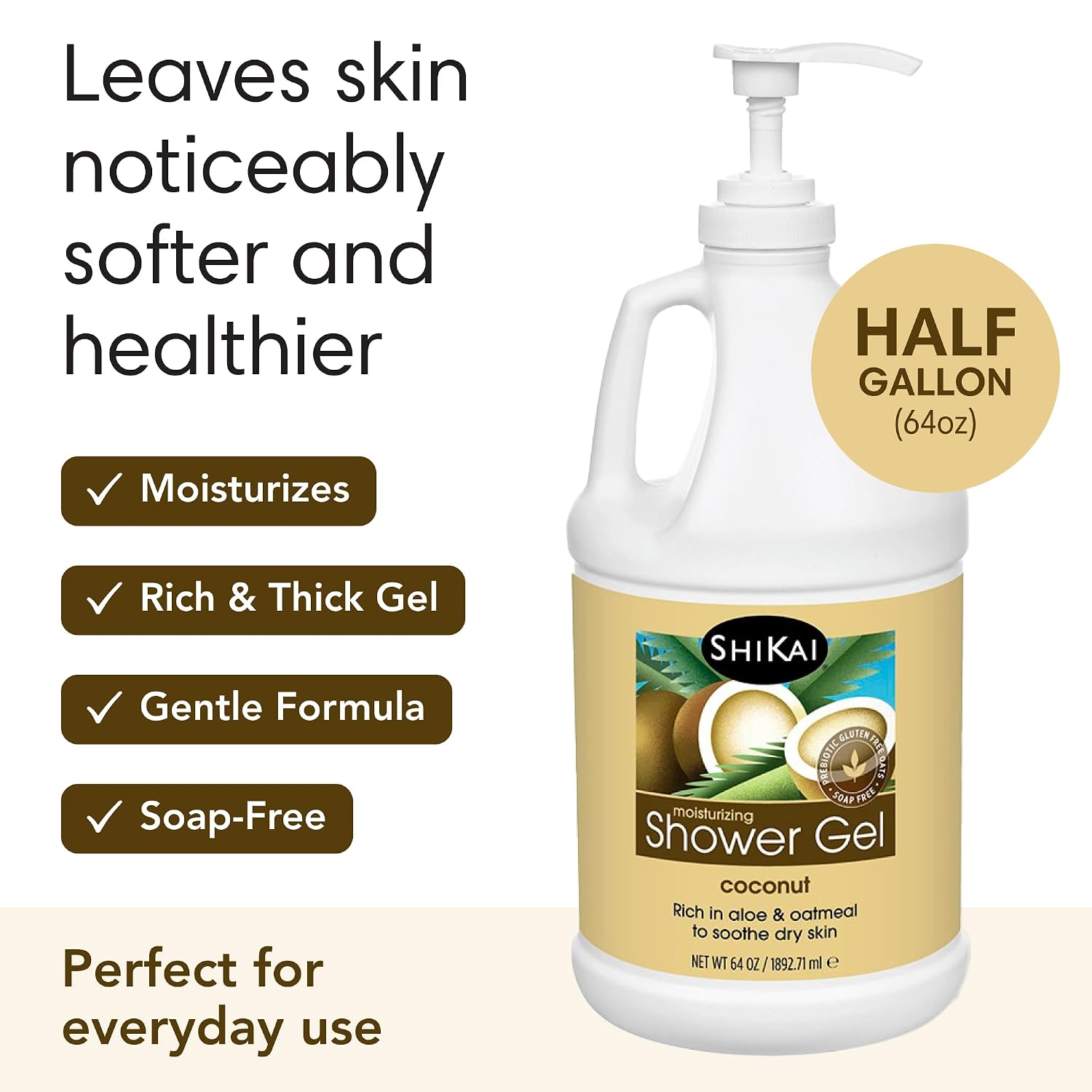 ShiKai Daily Moisturizing Shower Gel (Sandalwood, 12oz, Pack of 3) | Gentle Formula | Aloe Vera & Oatmeal for Soft, Healthy Skin | Dry Skin Relief