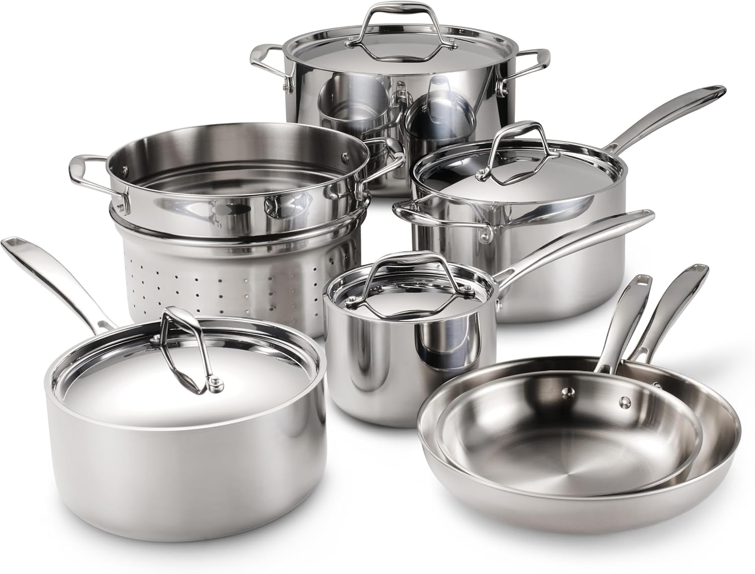 Tramontina Signature Tri-Ply Clad Stainless Steel 8-Pc Pots and Pans Set | Cookware Kitchen Set, Induction-Ready, Dishwasher-Safe, NSF-Certified, Made in Brazil