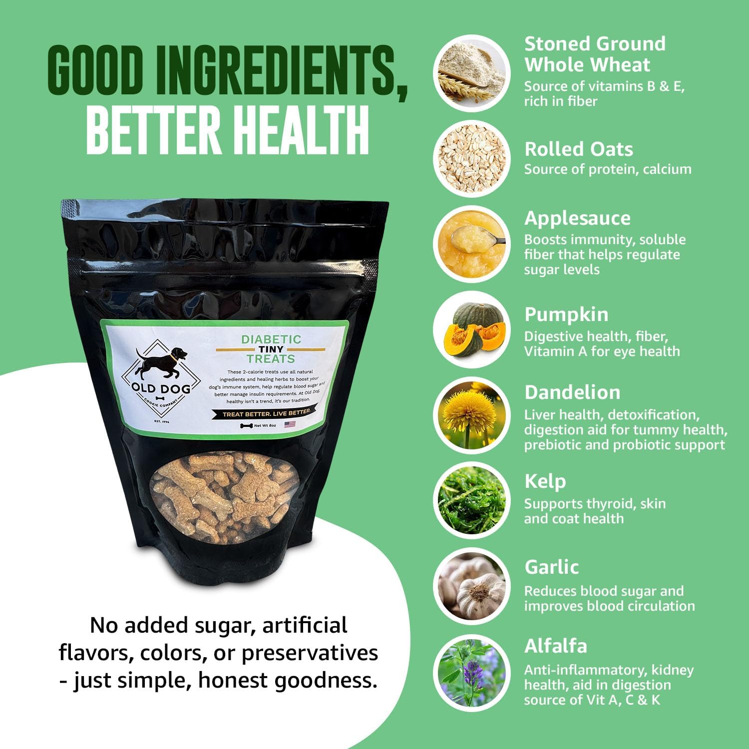 Old Dog Cookie Company Tiny Diabetic Dog Treats | All Natural, 2 Calorie, Vet Approved Pet Snacks | Top Treat for Dogs | Healthy Chews for Large