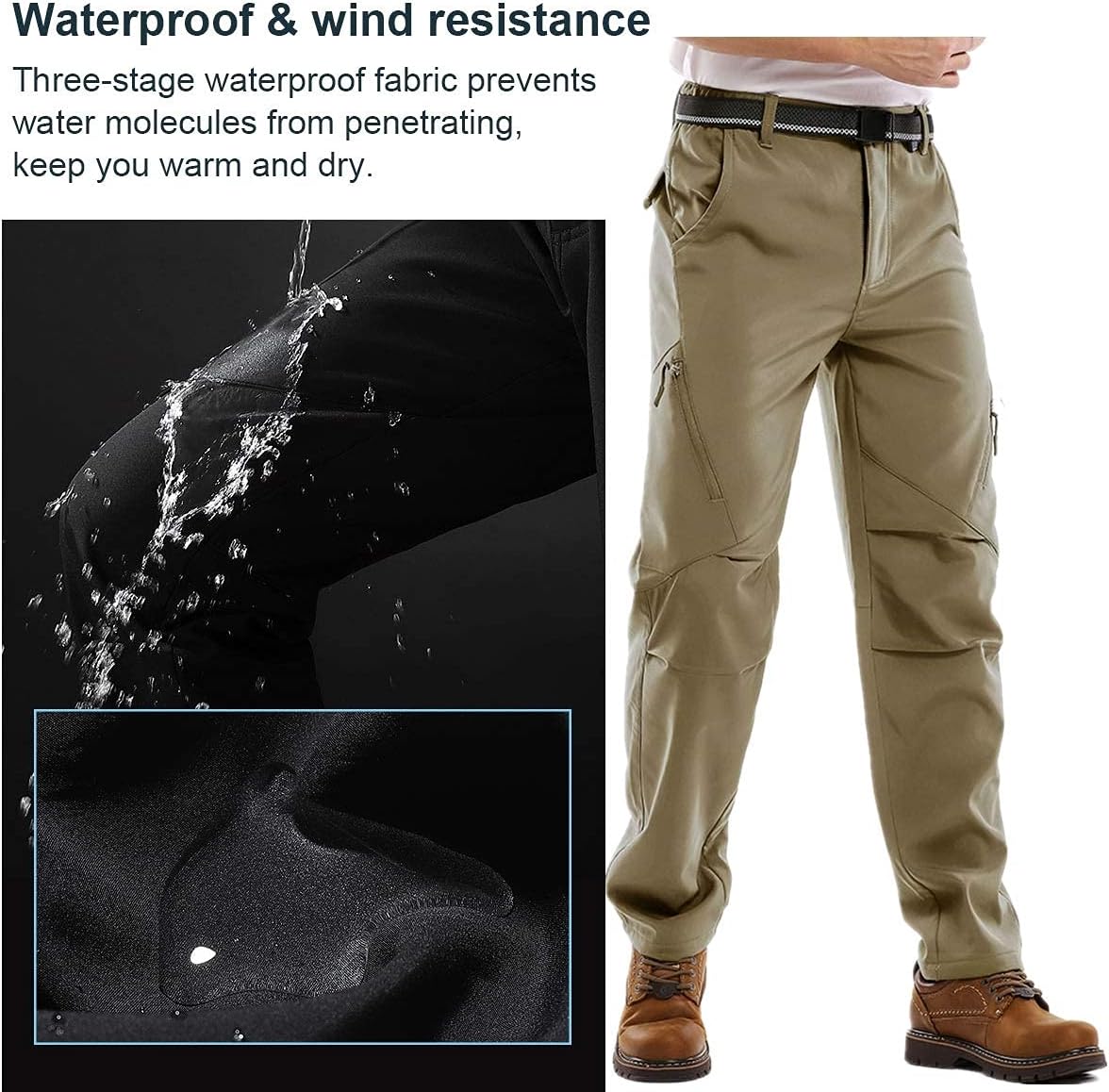 Men's Waterproof Pants Fleece Lined Insulated Winter Hiking Ski Snow Pants