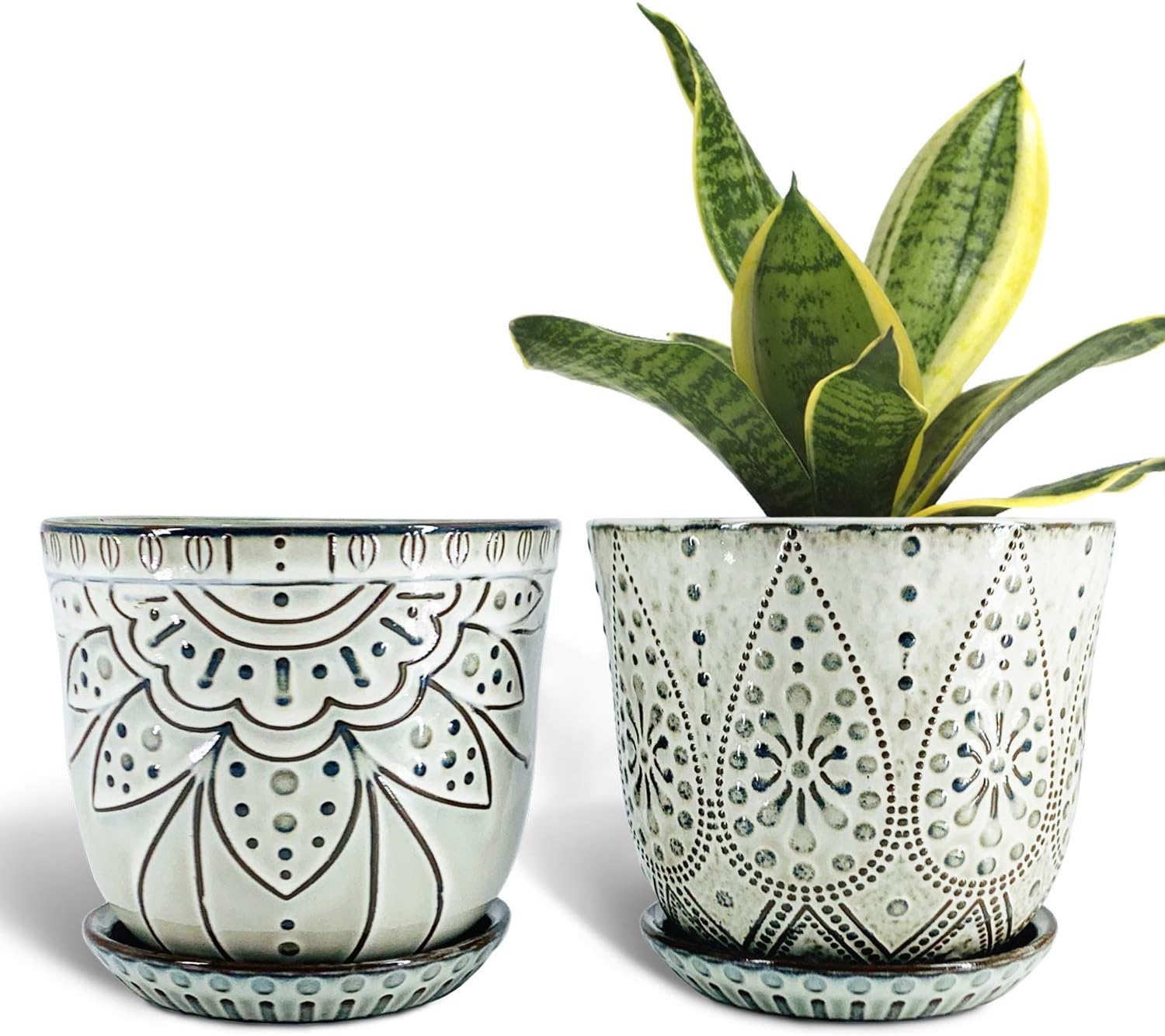 Gepege Ceramic Plant Pots, 6 Inch Indoor Planters with Drainage & Saucers