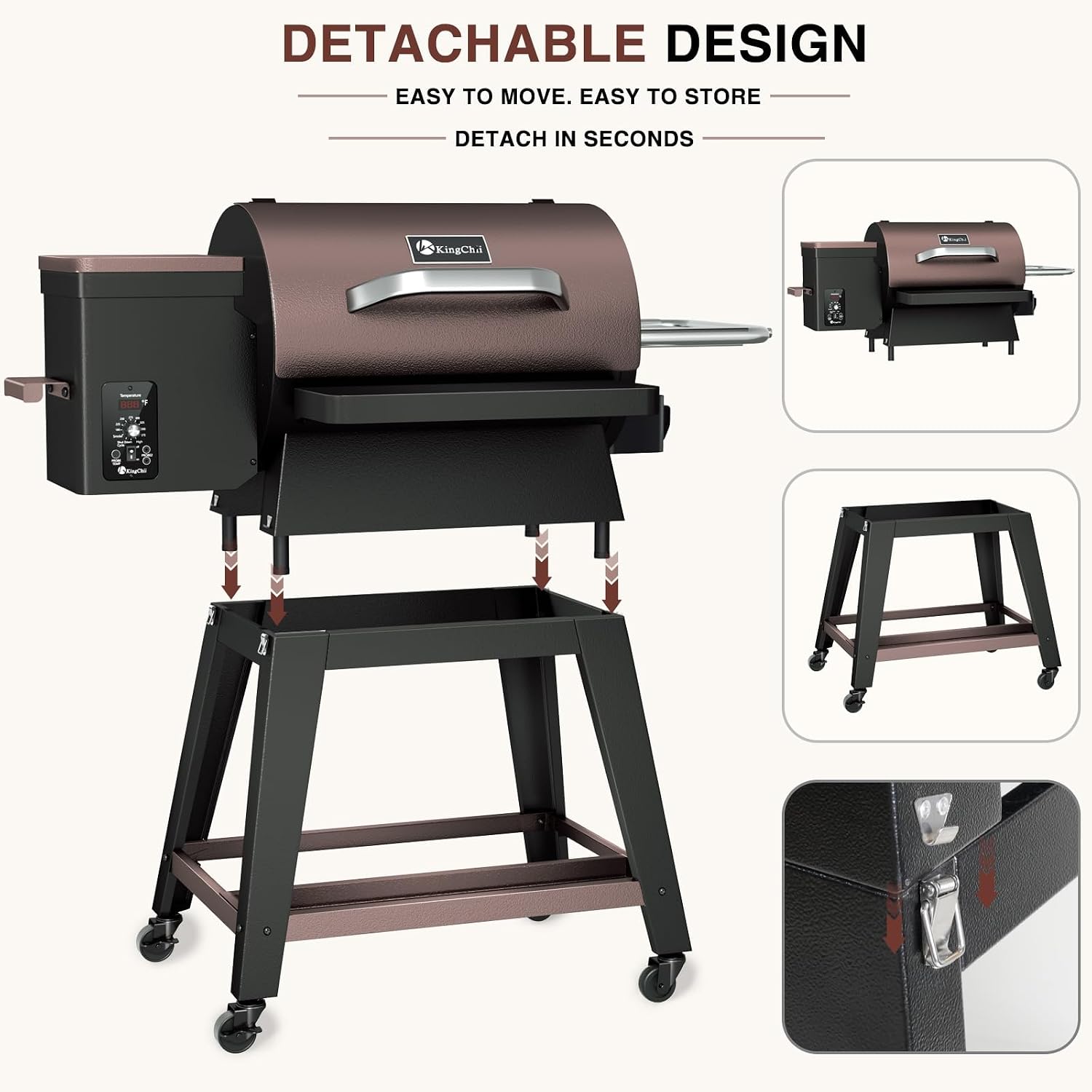 KingChii Electric Wood Pellet Grill & Smoker with Side Shelf, 456 SQ.IN Grill Capacity, with PID Temperature Control (180-425°F) for Backyard Camping Bake and Roast, Black
