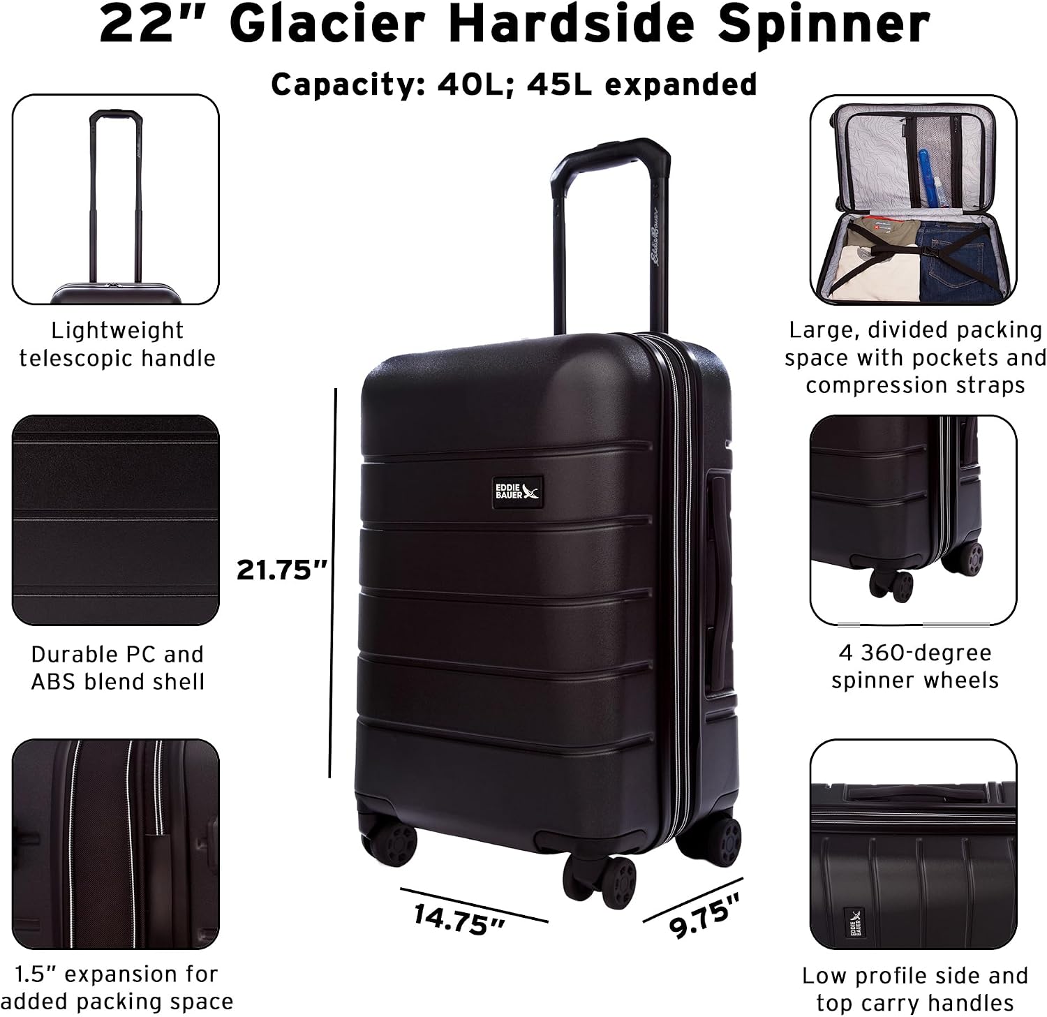 Eddie Bauer Glacier Checked 30" Luggage | Hardside | Spinner Wheels | Expandable | Lightweight | Travel Essentials - Sprig Green