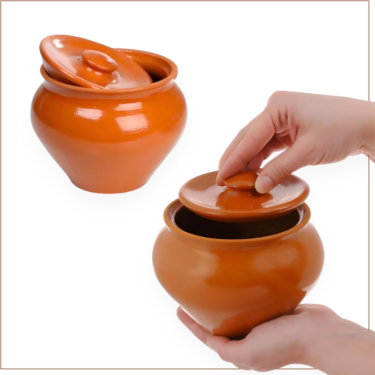 Stoneware Ramekin with Lid 17 fl oz 500 ml Clay Pot for Cooking