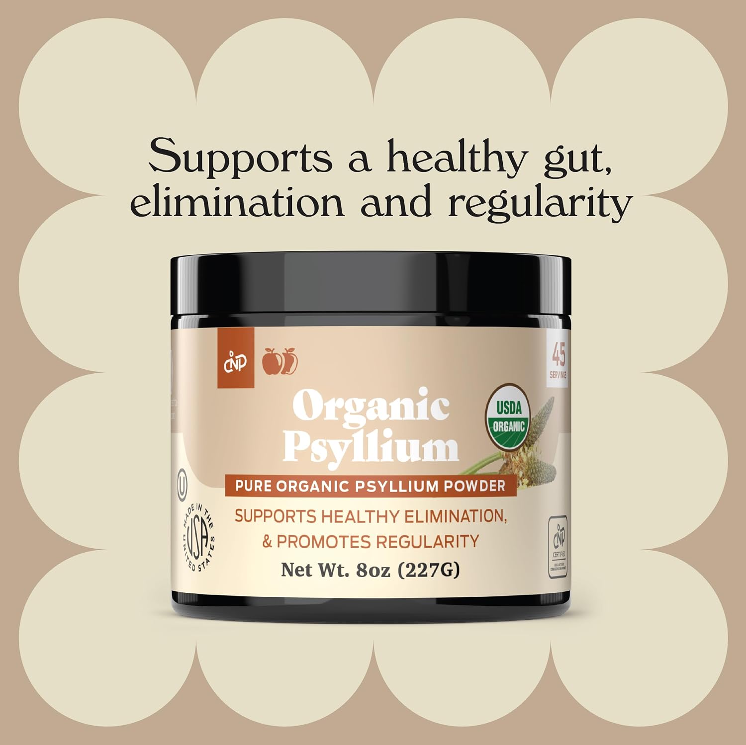 Organic Psyllium Husk Powder & Fiber Supplement Bulk - 10oz (280g) Pure Bulk Organic Whole Unflavored Fiber & Colon Cleanse Psyllium Seed